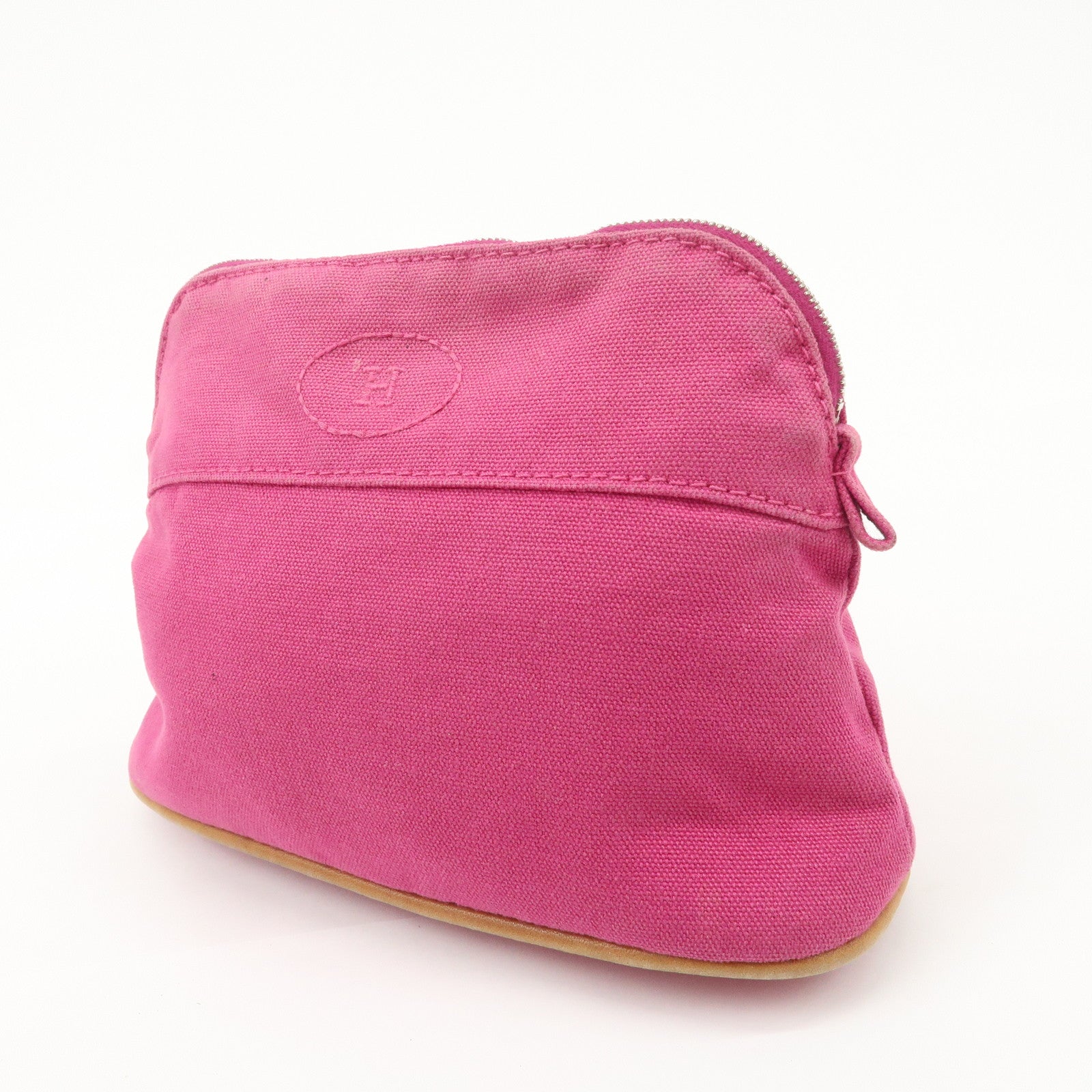 HERMES Set of 2 Leather Canvas Pouch Cosmetic Pouch Pink Yellow Used