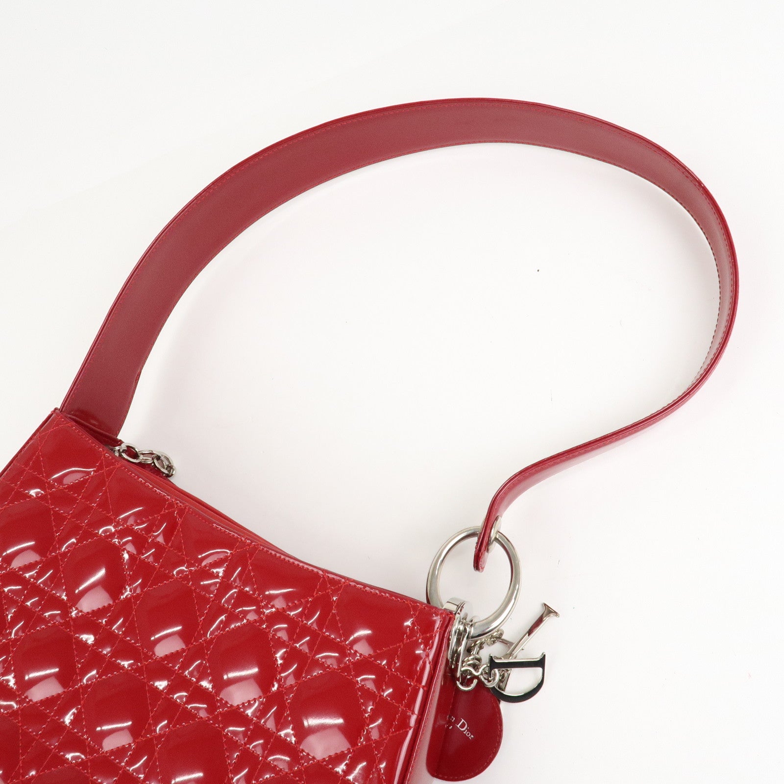Christian Dior Cannage Patent Leather One Shoulder Bag Red