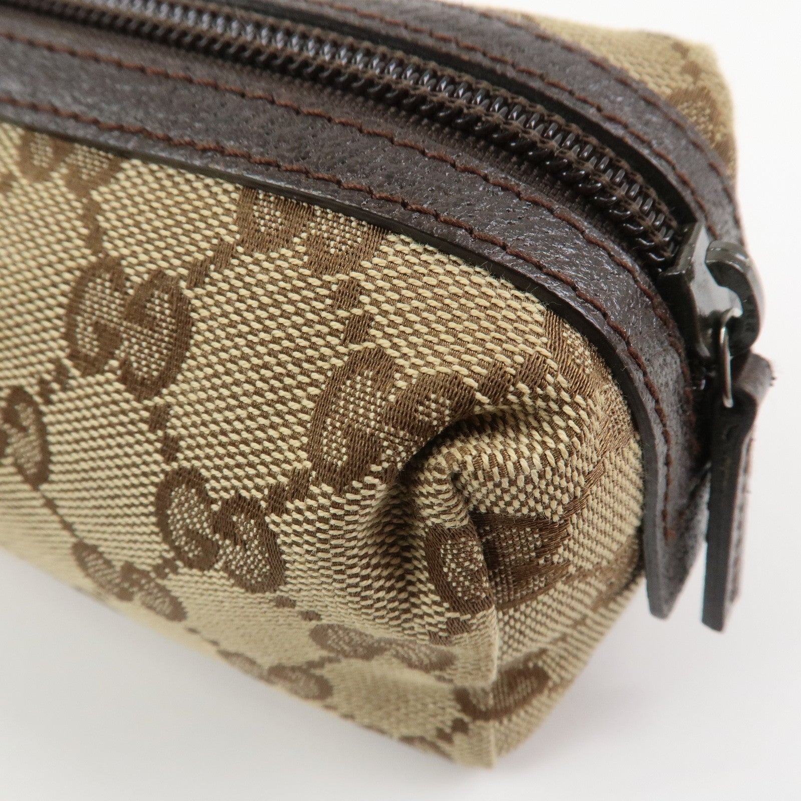 GUCCI GG Canvas Leather Pouch Cosmetic Pouch Brown 29596