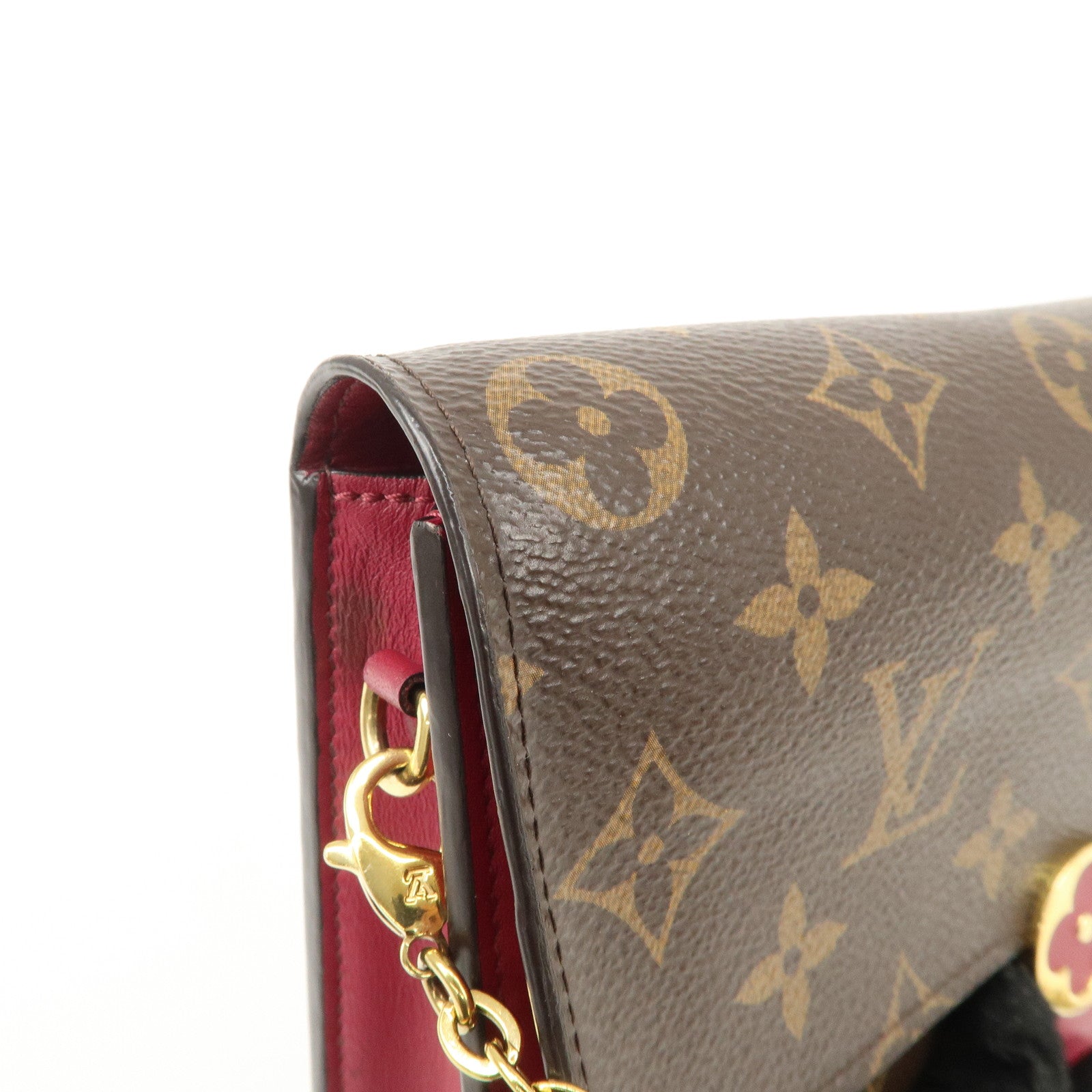 Louis Vuitton Monogram Leather Portefeuille Flore Chain Wallet Brown Pink M69578 Used