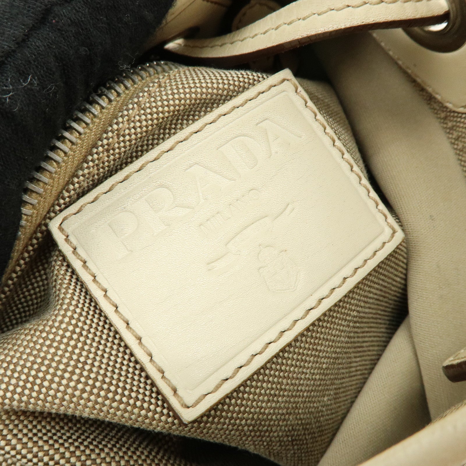 PRADA Logo Jacquard Leather Shoulder Bag Crossbody Bag Beige