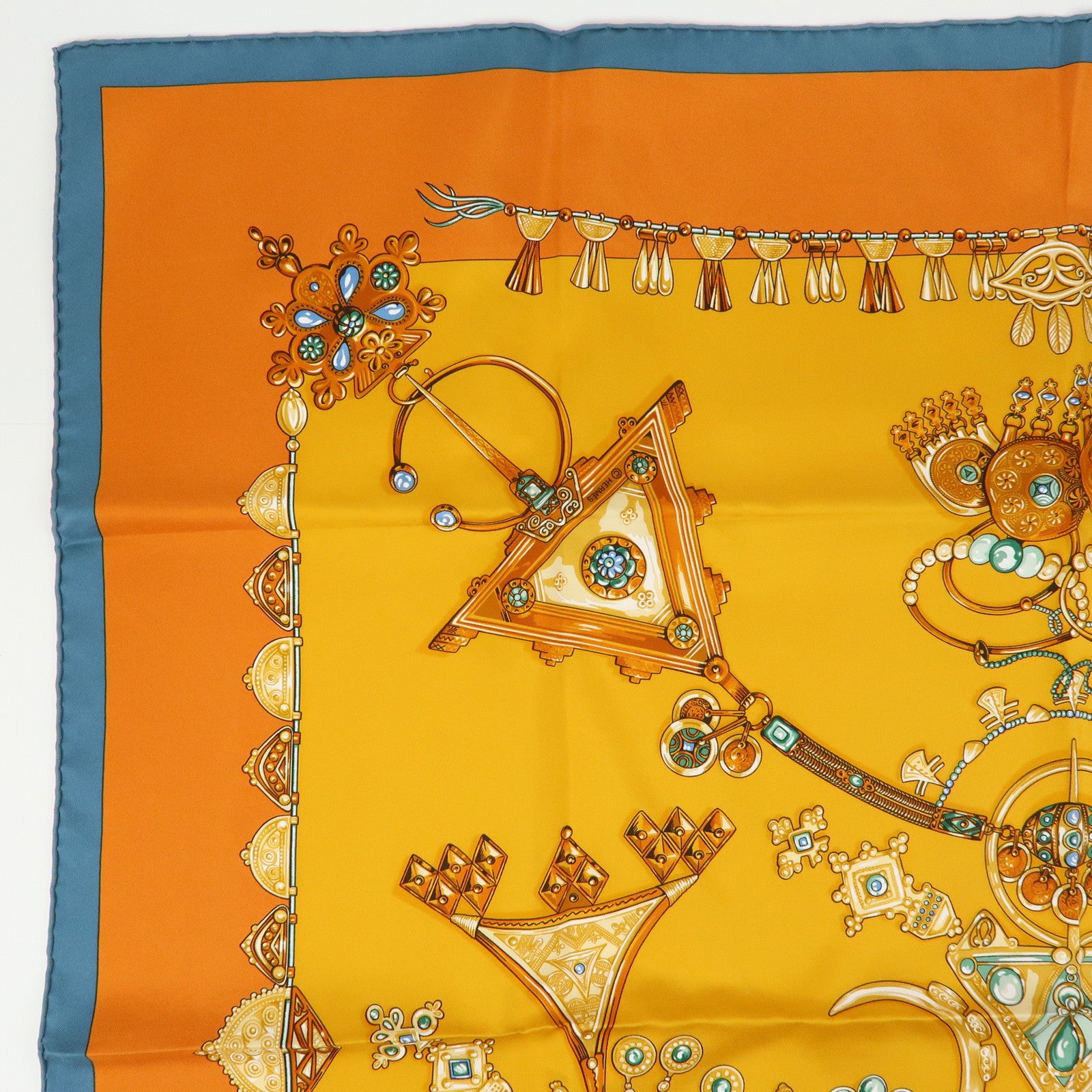 HERMES Carre 90 Silk 100% PARURES DES SABLES Scarf Orange