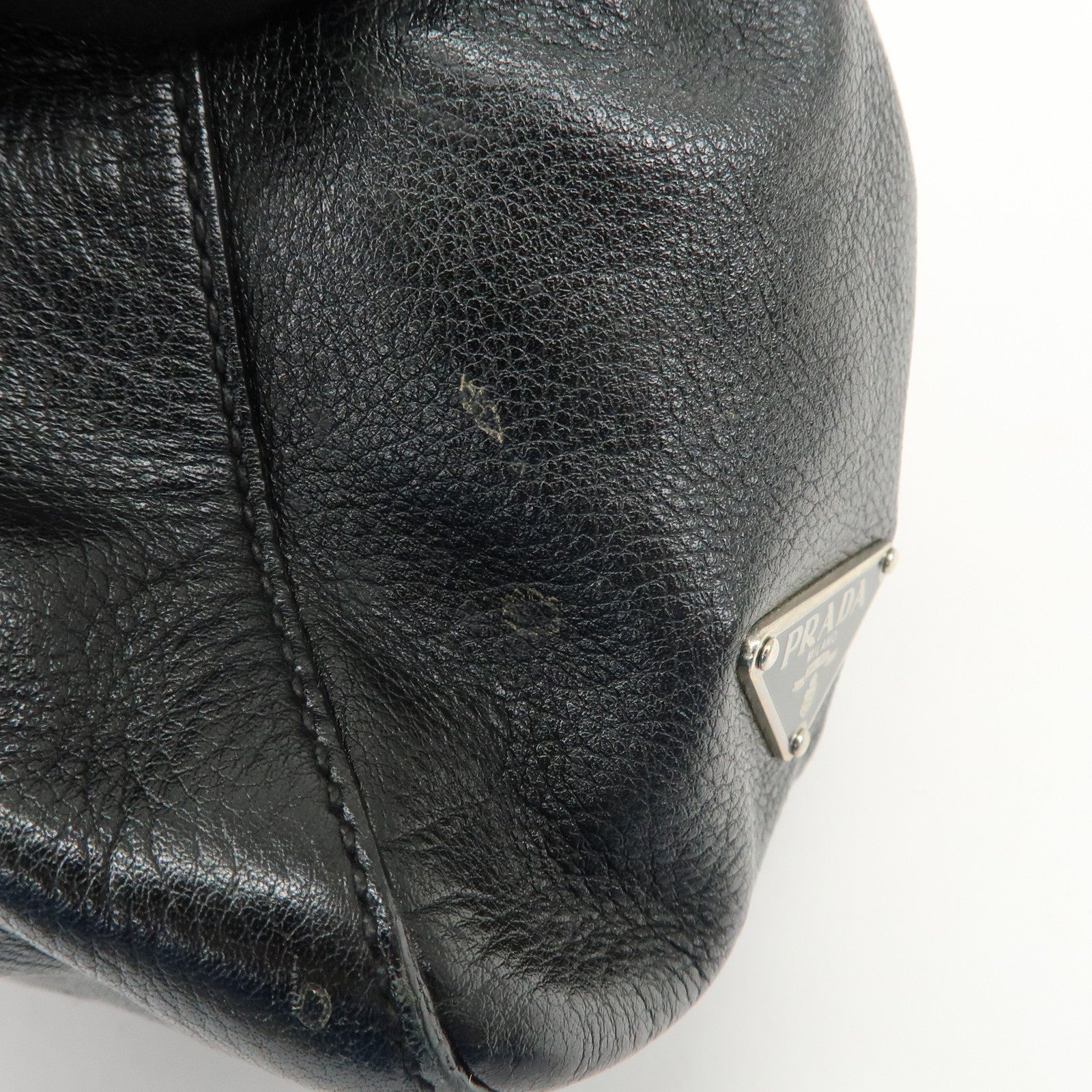 PRADA Triangle Logo Leather Shoulder Bag Hand Bag Black