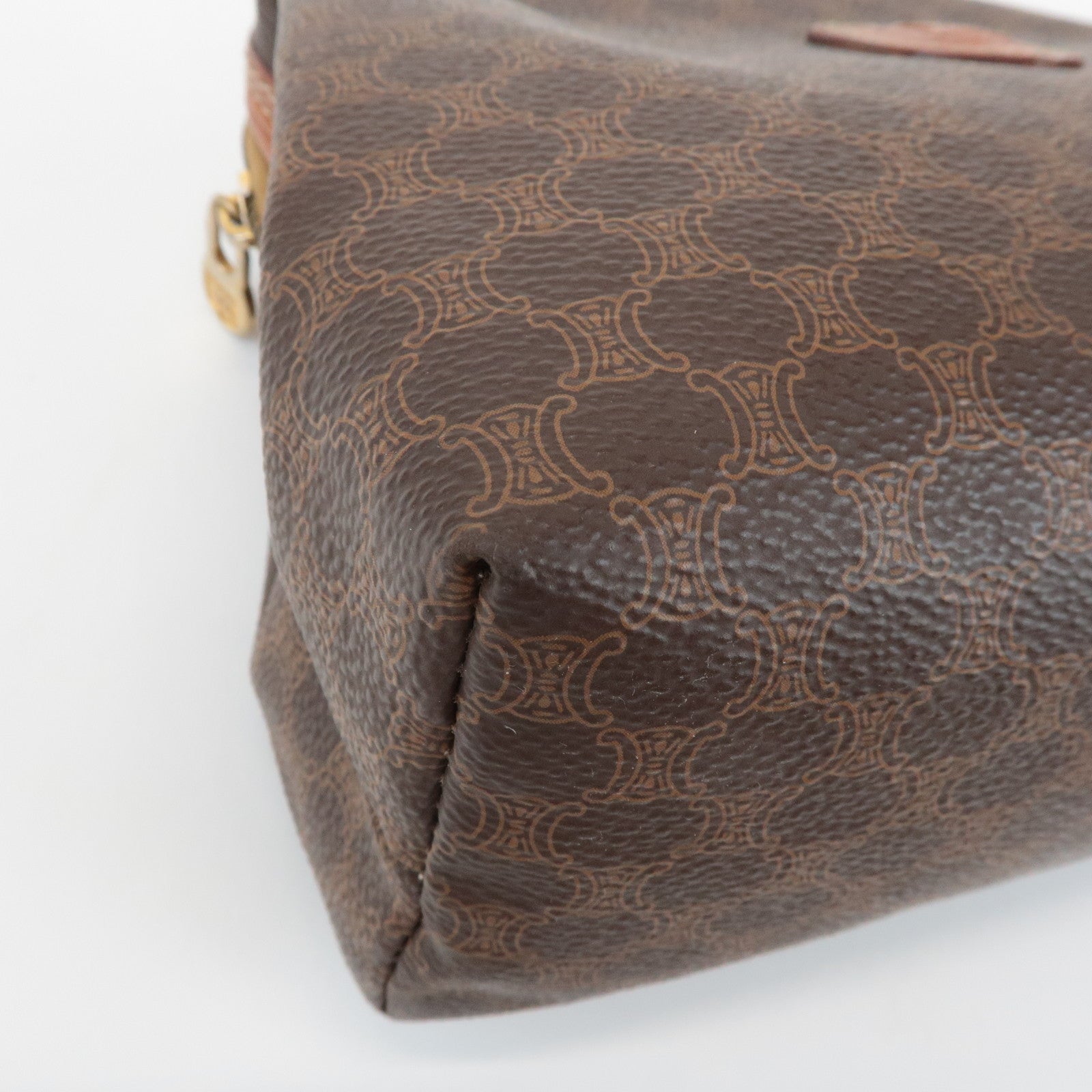 CELINE Macadam PVC Leather Canvas Pouch Brown Gold Hardware