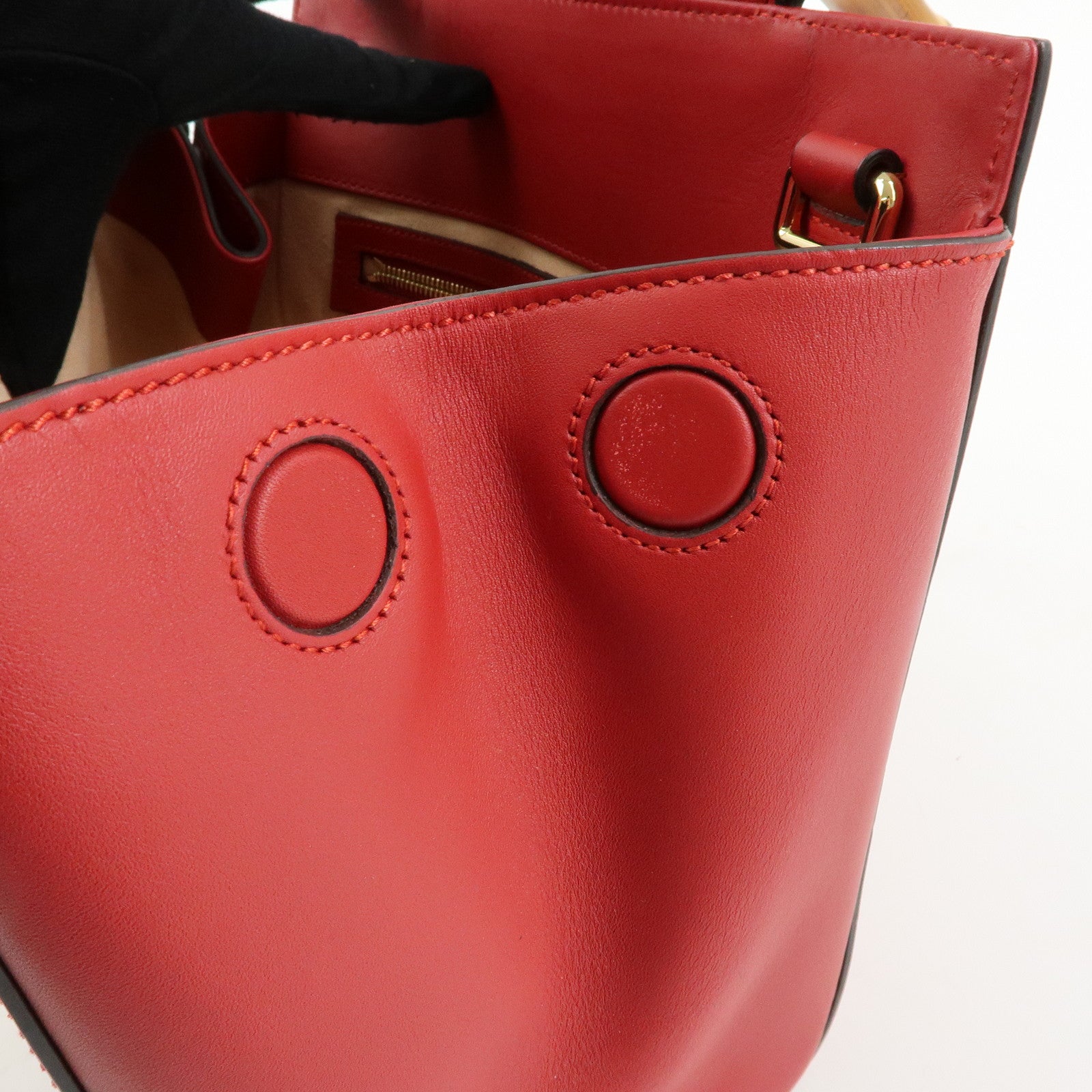 GUCCI Bamboo Nymphaea Leather 2Way Bag Hand Bag Red 453767