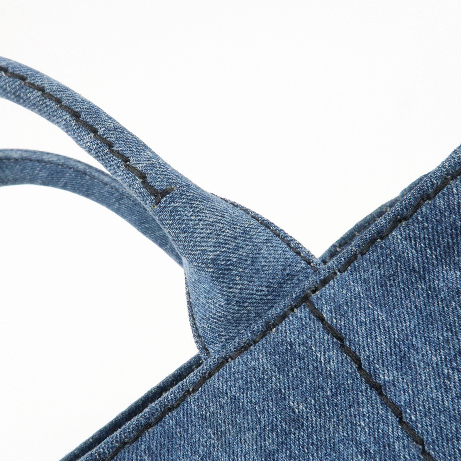 PRADA Logo Canapa Mini Denim 2Way Tote Bag Shoulder Bag Blue 1BG439 Used