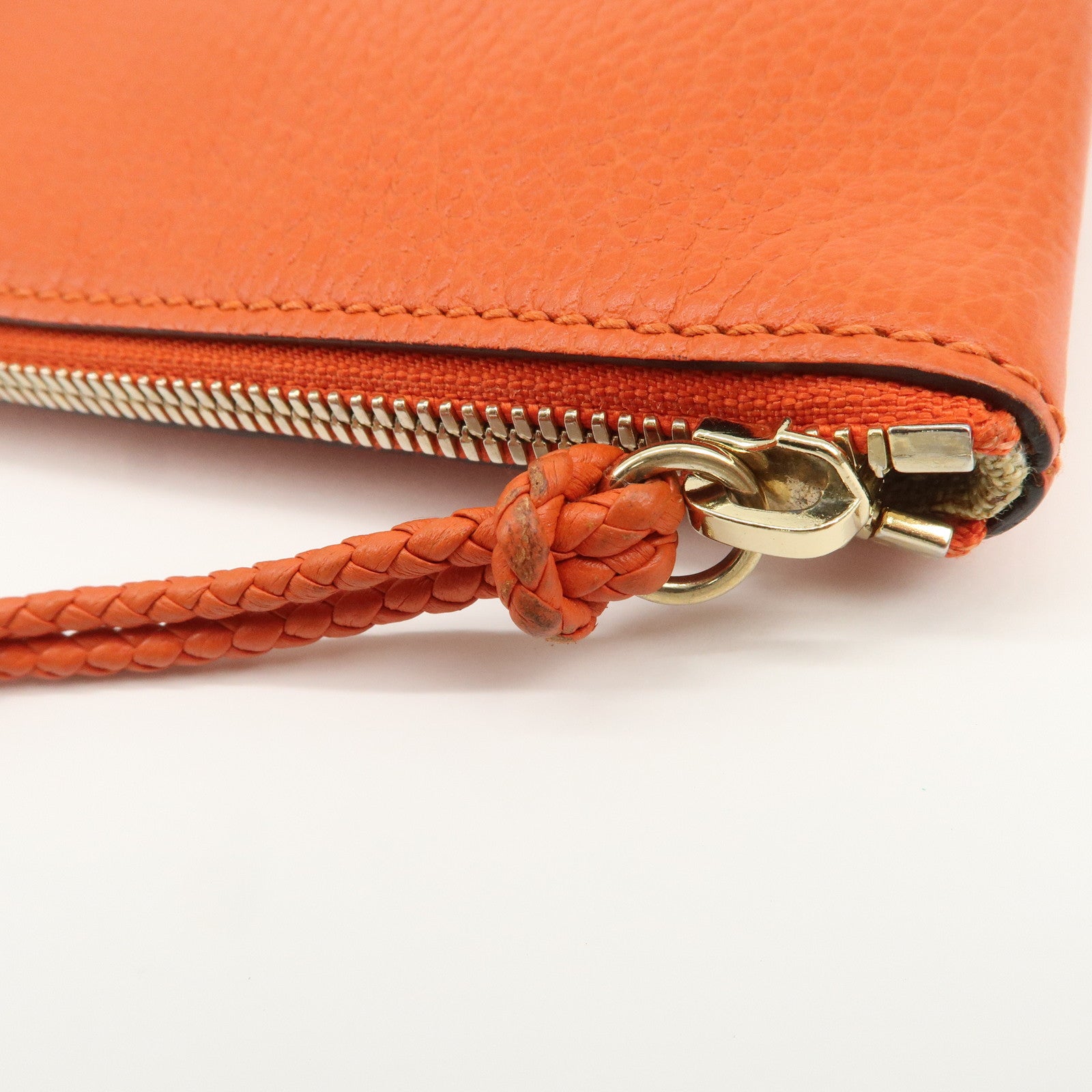 GUCCI Bamboo Logo Leather Clutch Bag Pouch Orange 449653