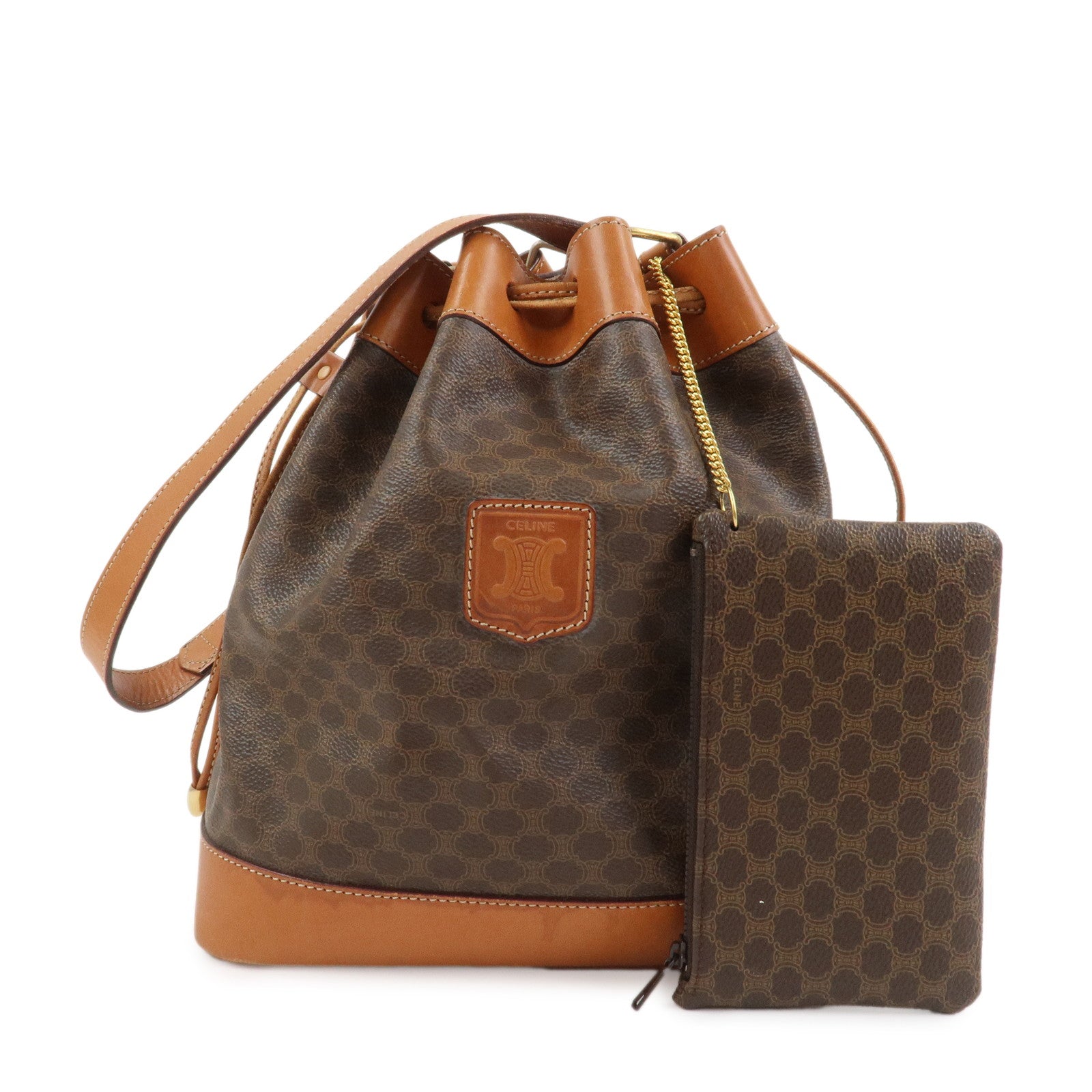 CELINE Macadam PVC Leather Drawstring Shoulder Bag Brown