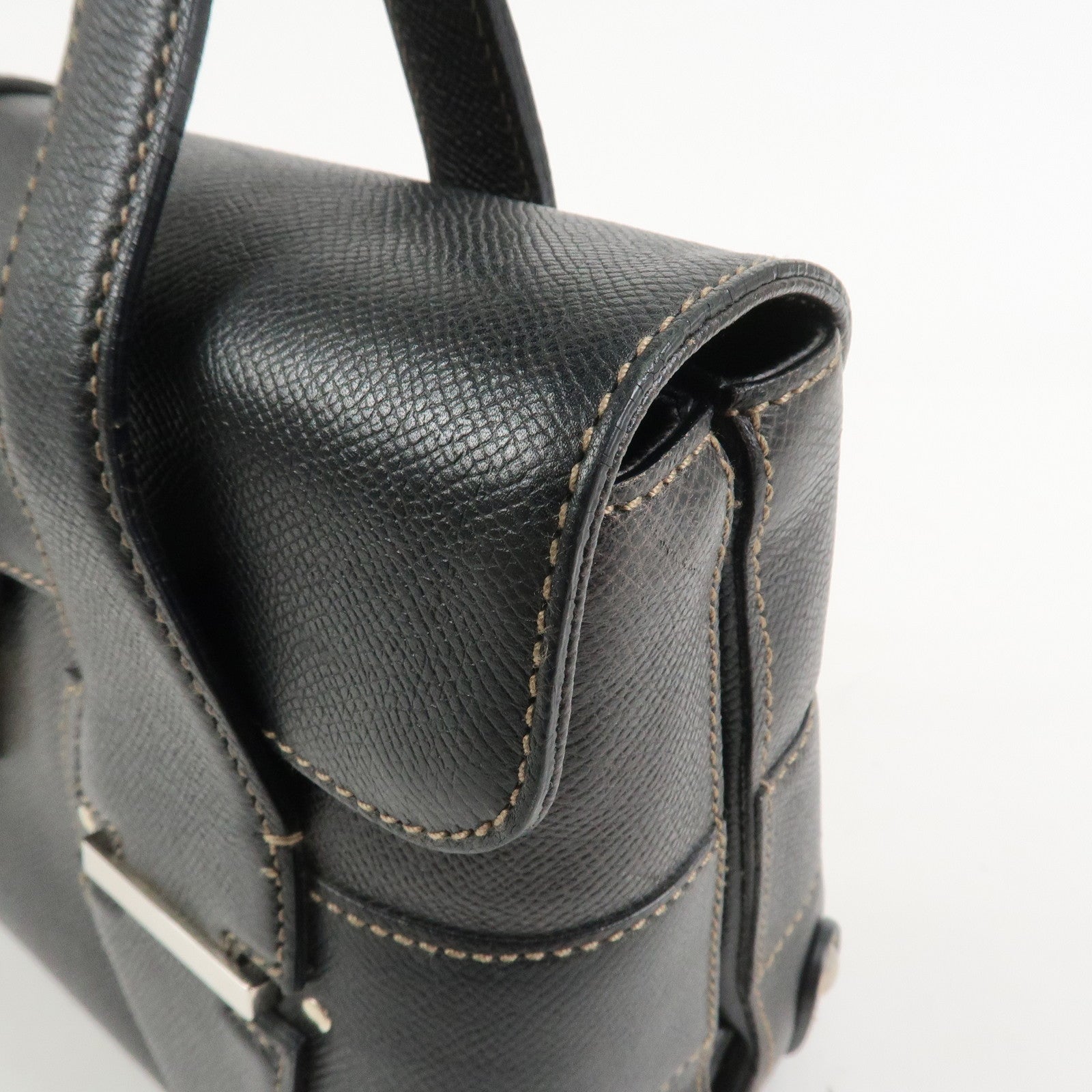 Ferragamo Gancini Leather Shoulder Bag Hand Bag Black