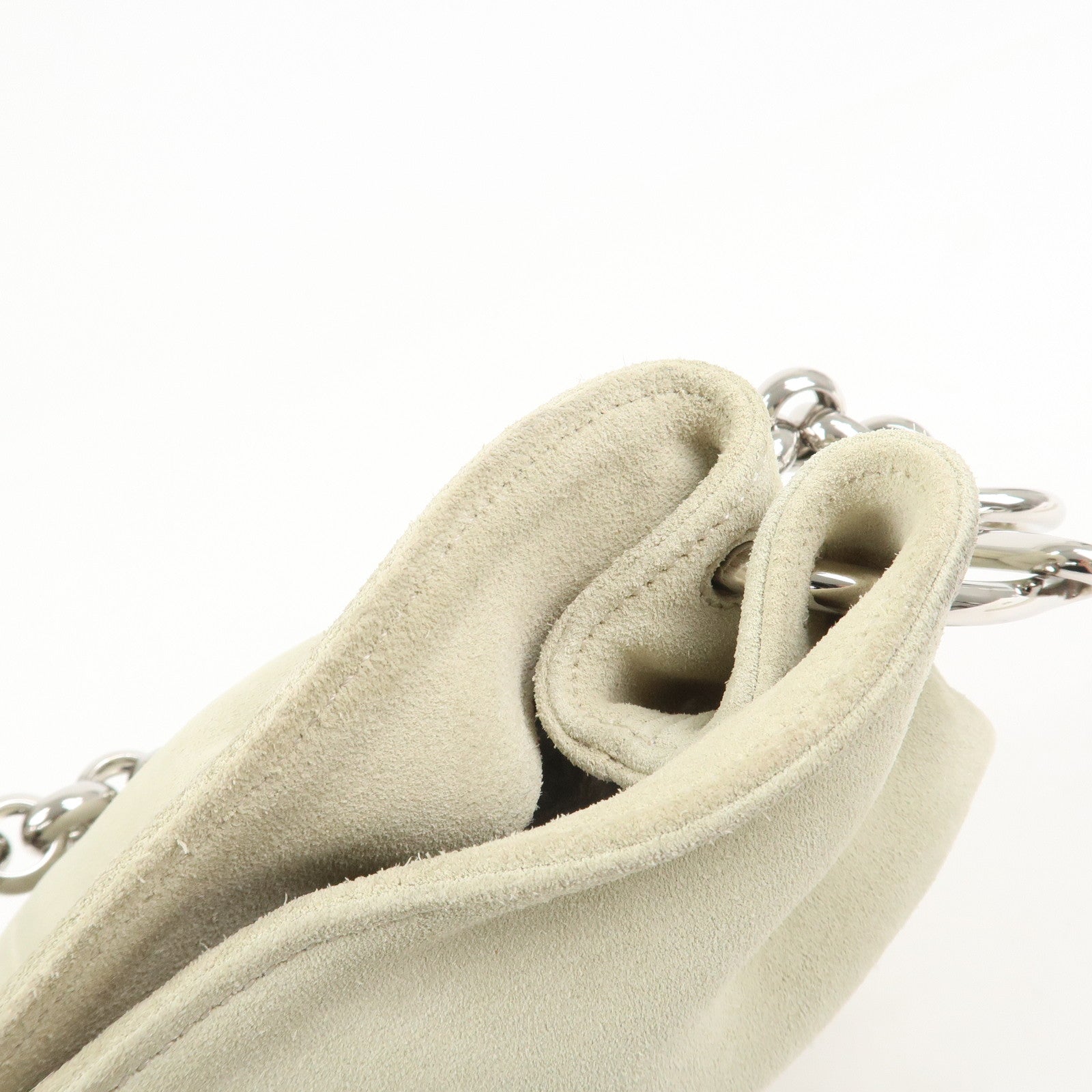 LOEWE Suede Chain Hand Bag Shoulder Bag Ivory Silver