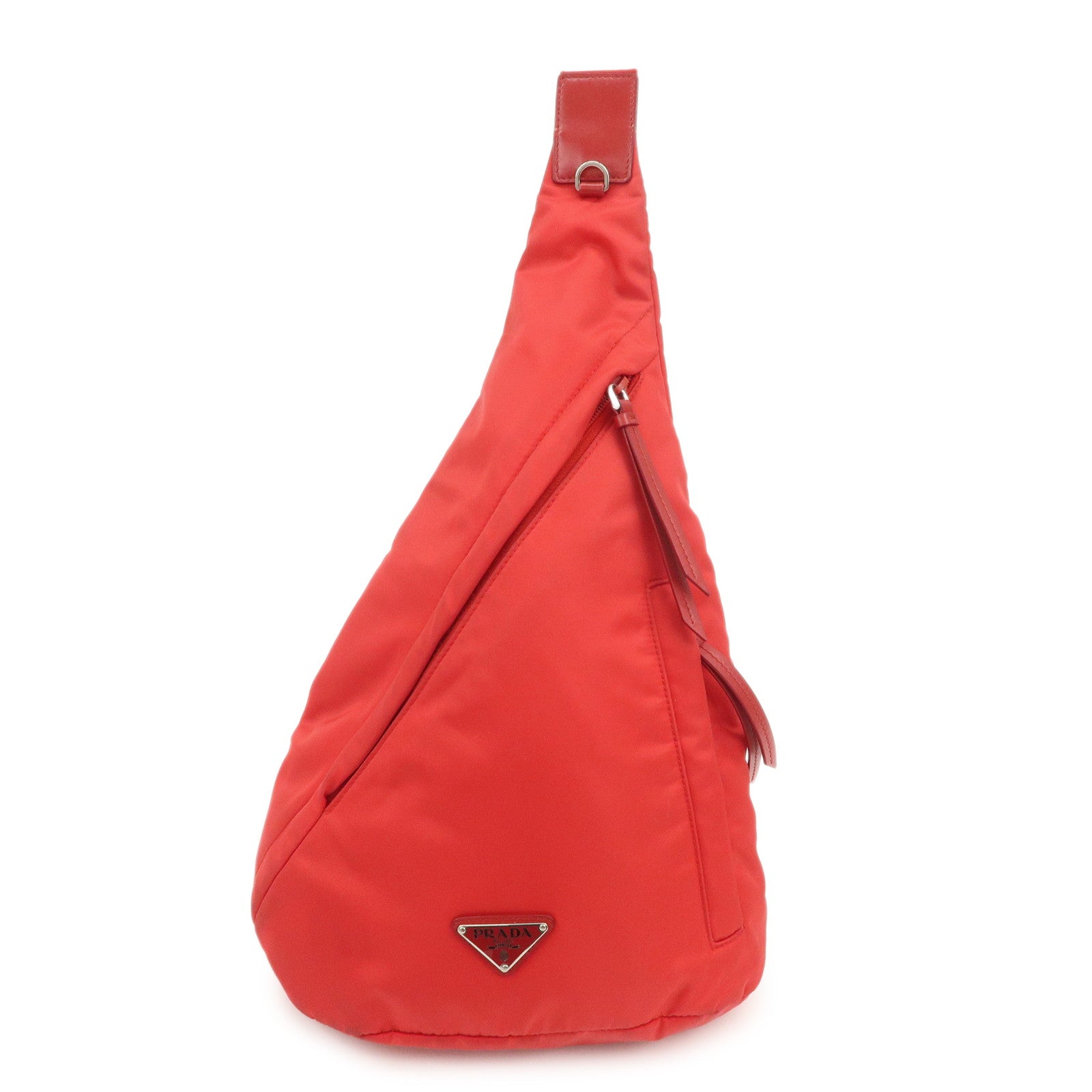 PRADA Triangle Logo Re-Nylon Leather Body Bag Red 2VZ092