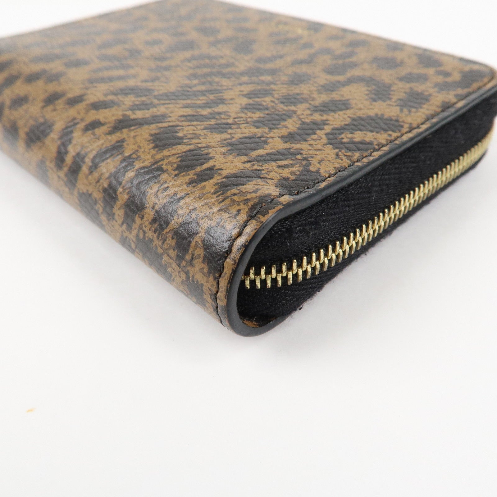 CELINE Leather Round Zippy Compact Wallet Brown Used