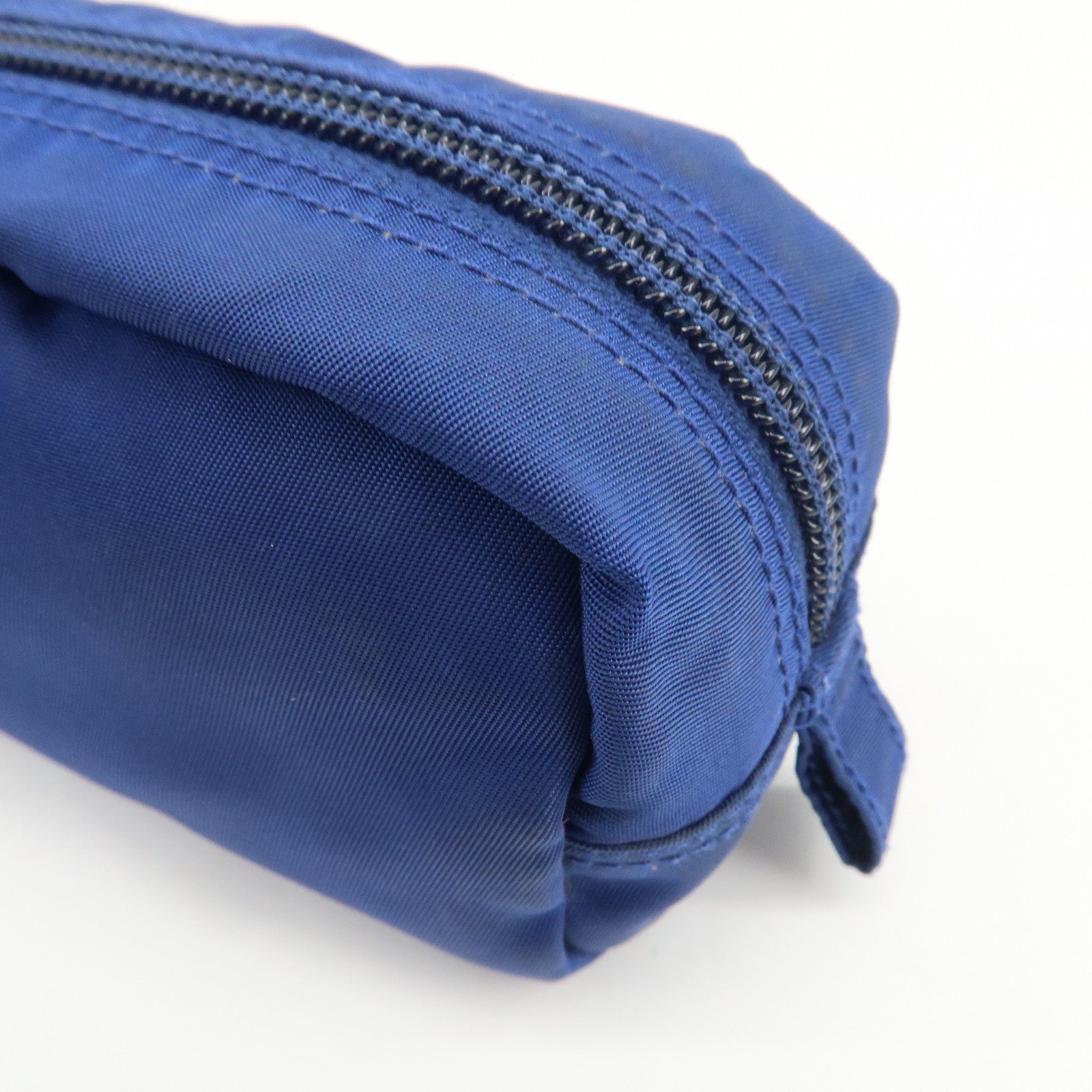 PRADA Triangle Logo Nylon Leather Cosmetic Pouch Blue 1N0175