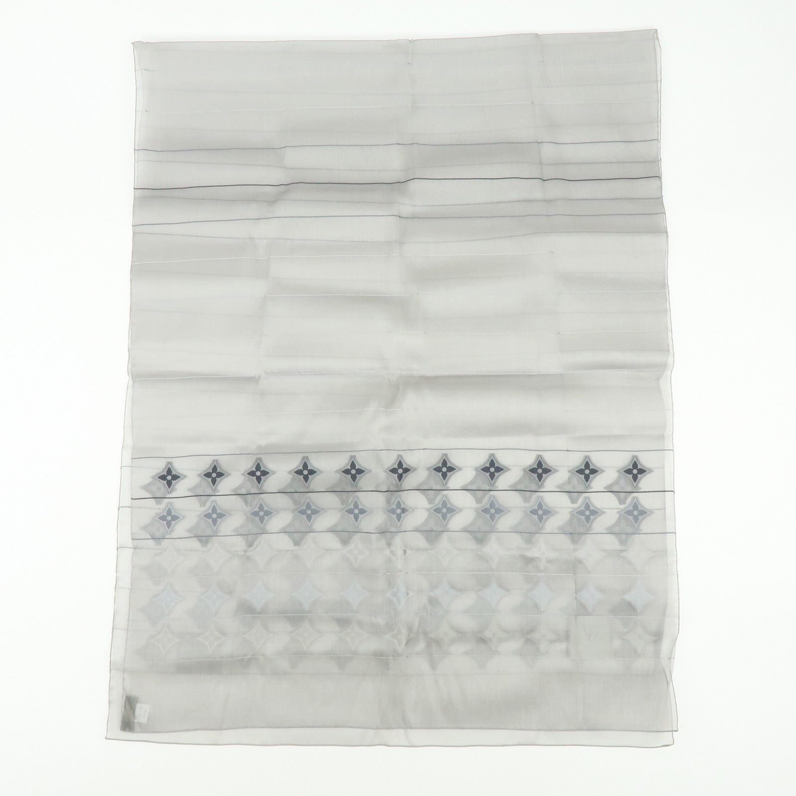 Louis Vuitton LV Logo Silk 100% Scarf Shawl Gray Silver