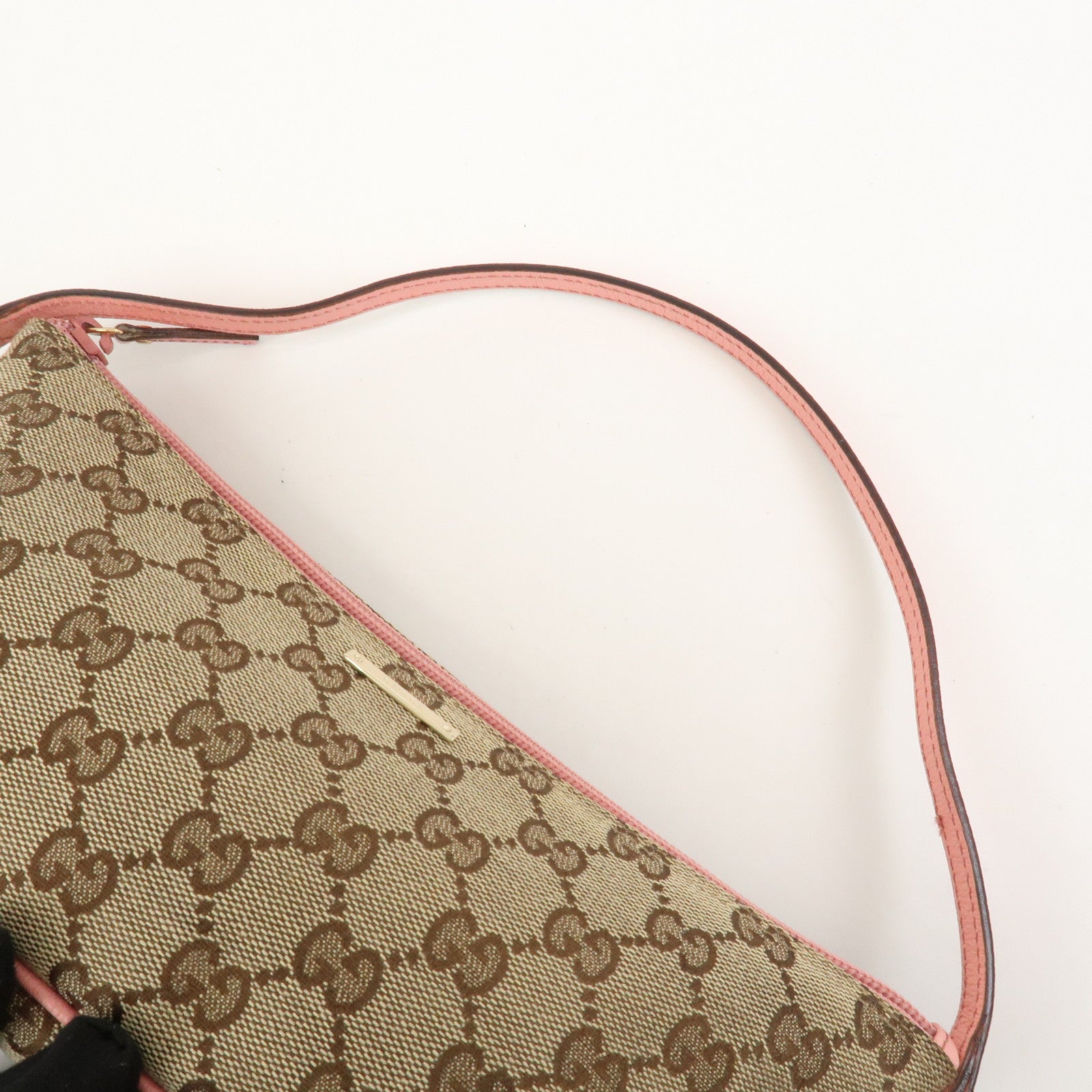 GUCCI Boat Bag GG Canvas Leather Accessory Pouch Hand Bag 07198