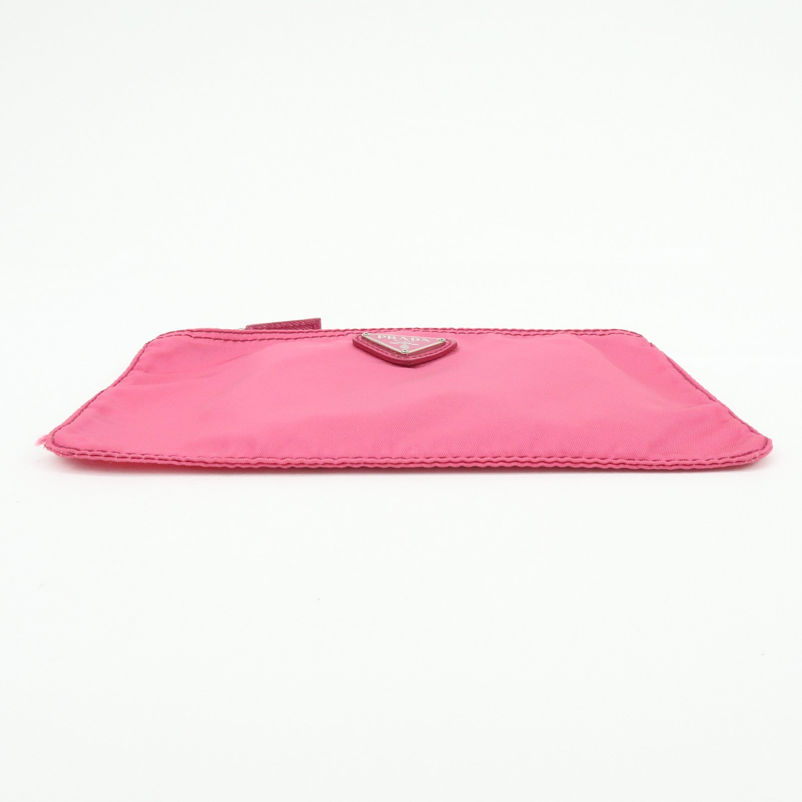 PRADA Triangle Logo Nylon Saffiano Leather Cosmetic Pouch Pink