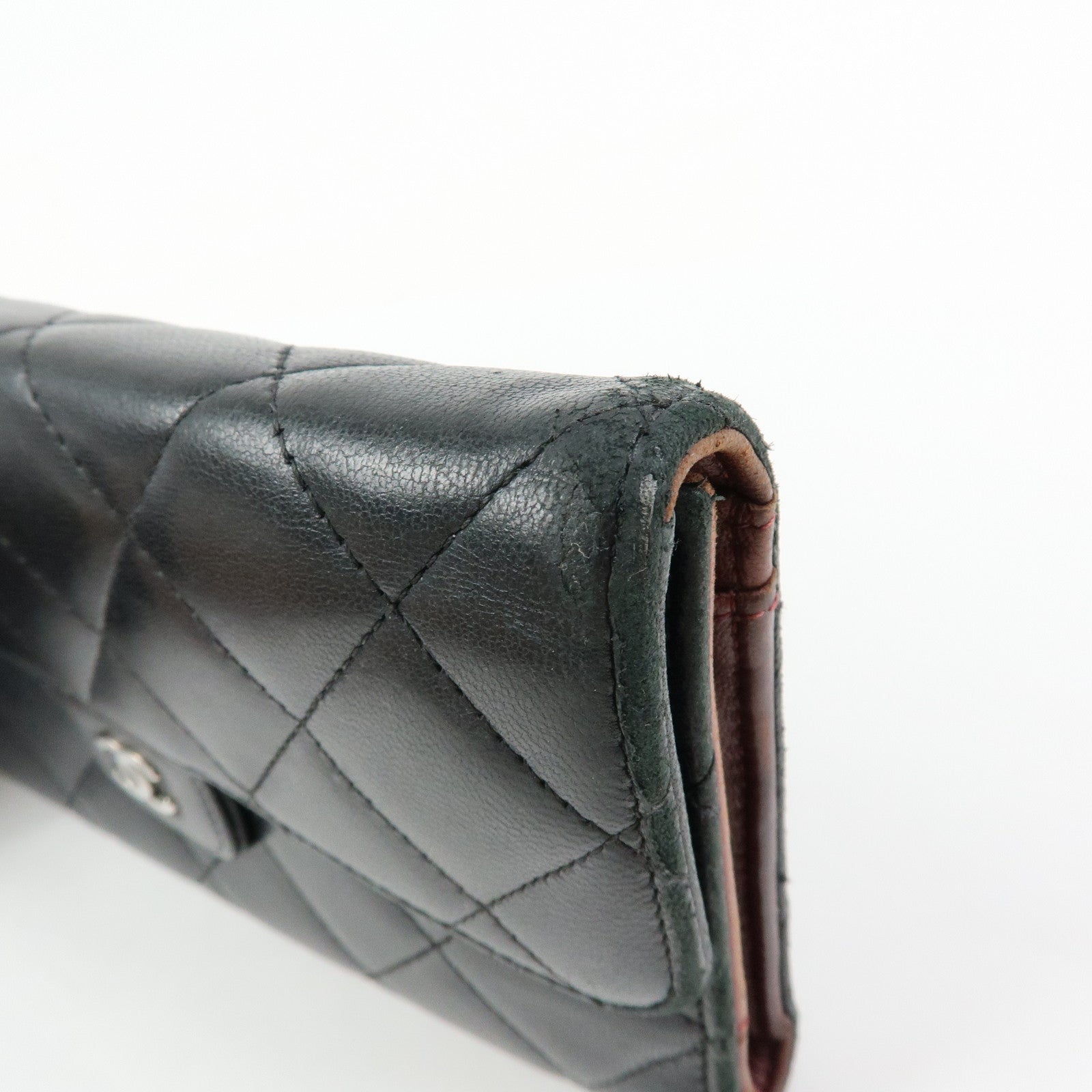 CHANEL Matelasse Lamb Skin Long Flap Wallet Black Silver A82281
