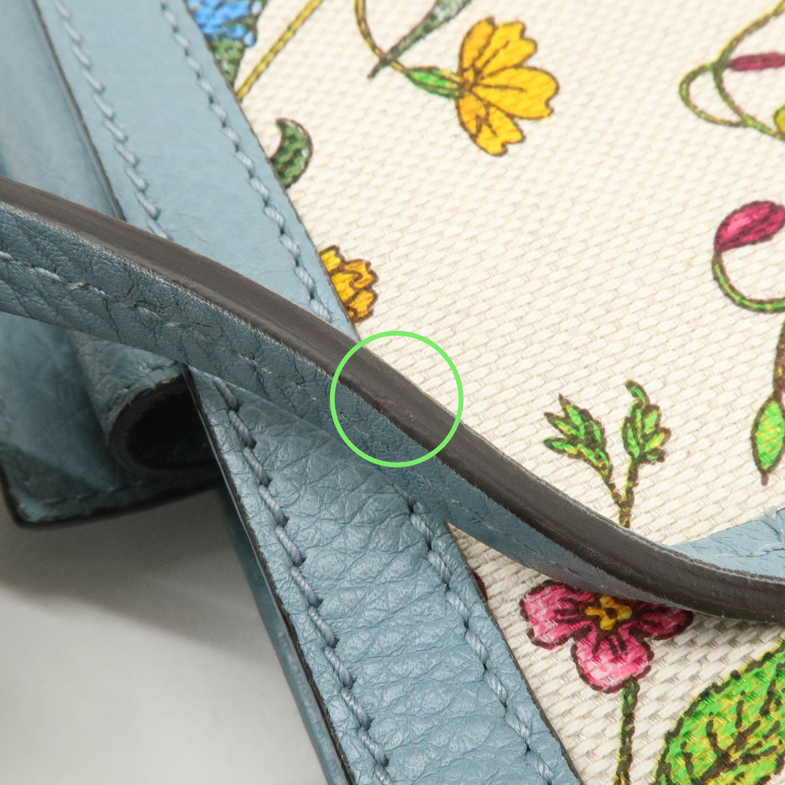 GUCCI Flora Canvas Leather Tote Bag Hand Bag Natural Blue 358470