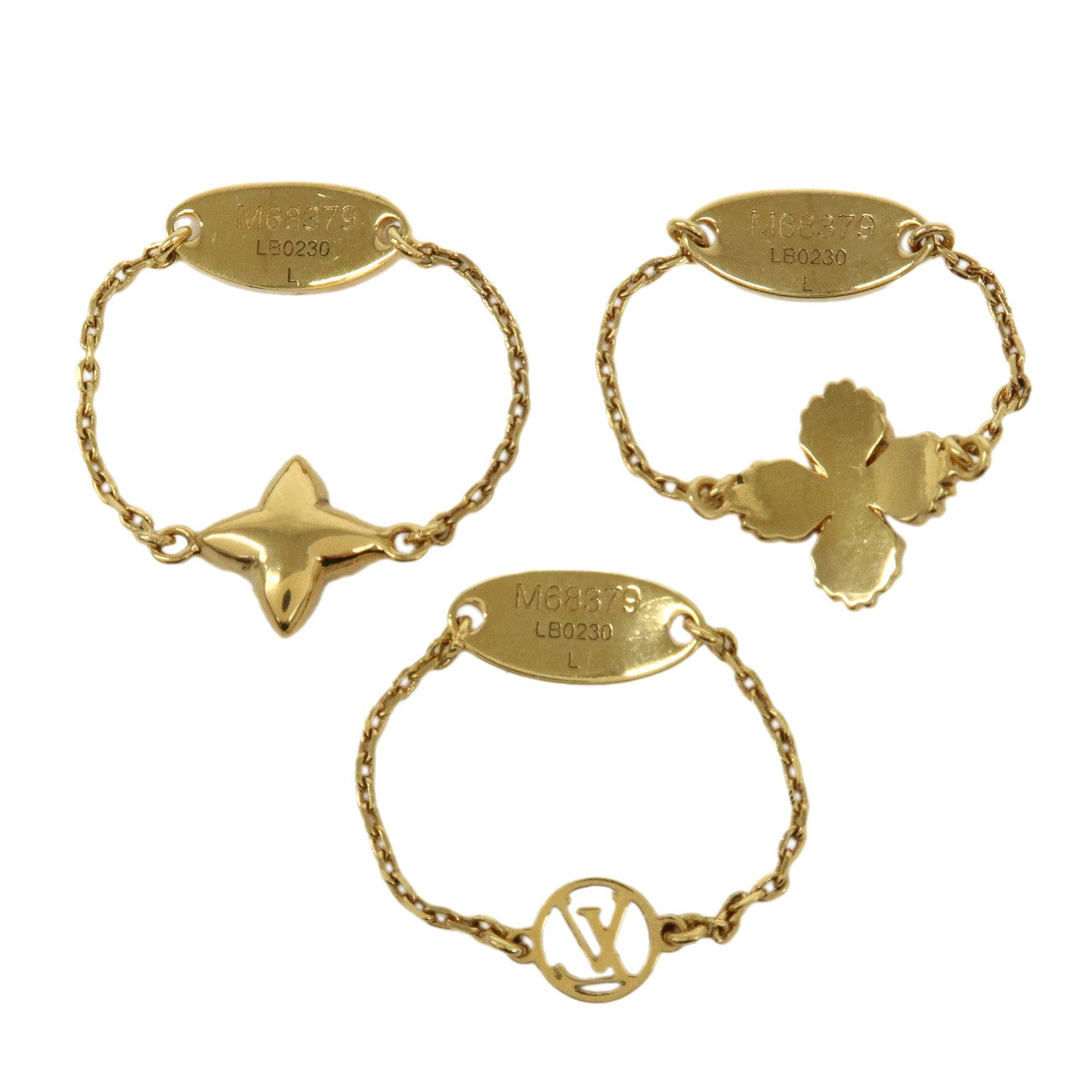 Louis Vuitton Set of 3 Bague Blooming Strass Ring L Gold M68379