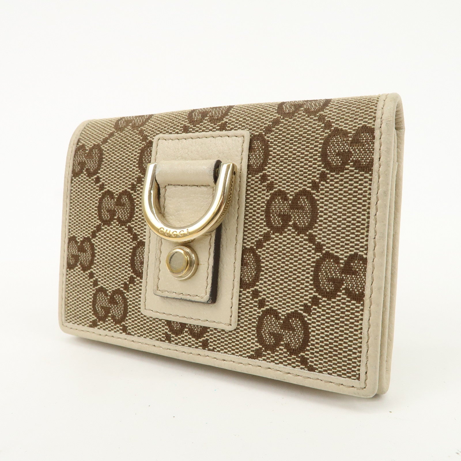 GUCCI Abbey GG Canvas Leather Card Case Ivory Beige 141417 Used