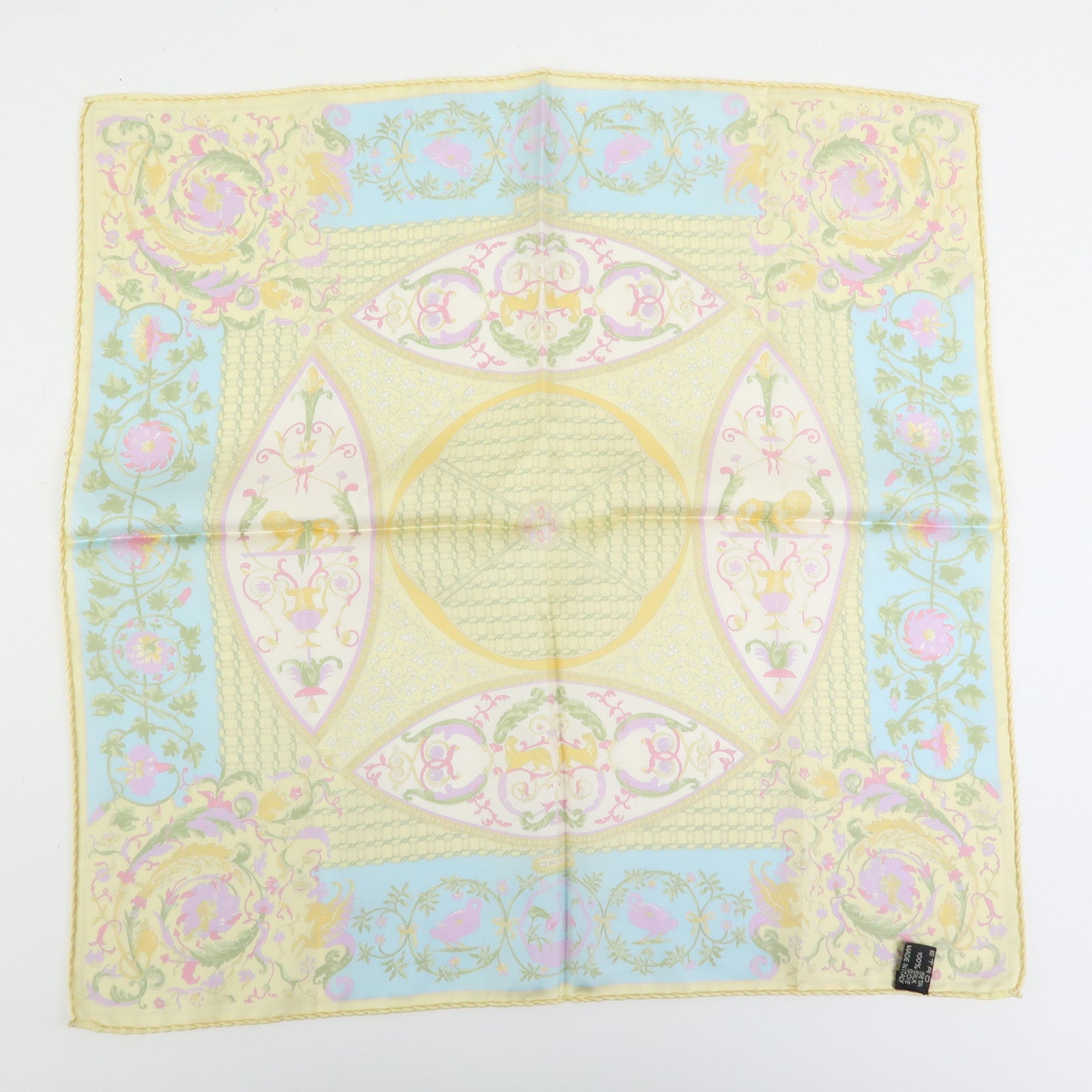 ETRO Set of 2 Silk Linen Scarf Peisley Flower Beige Yellow Blue