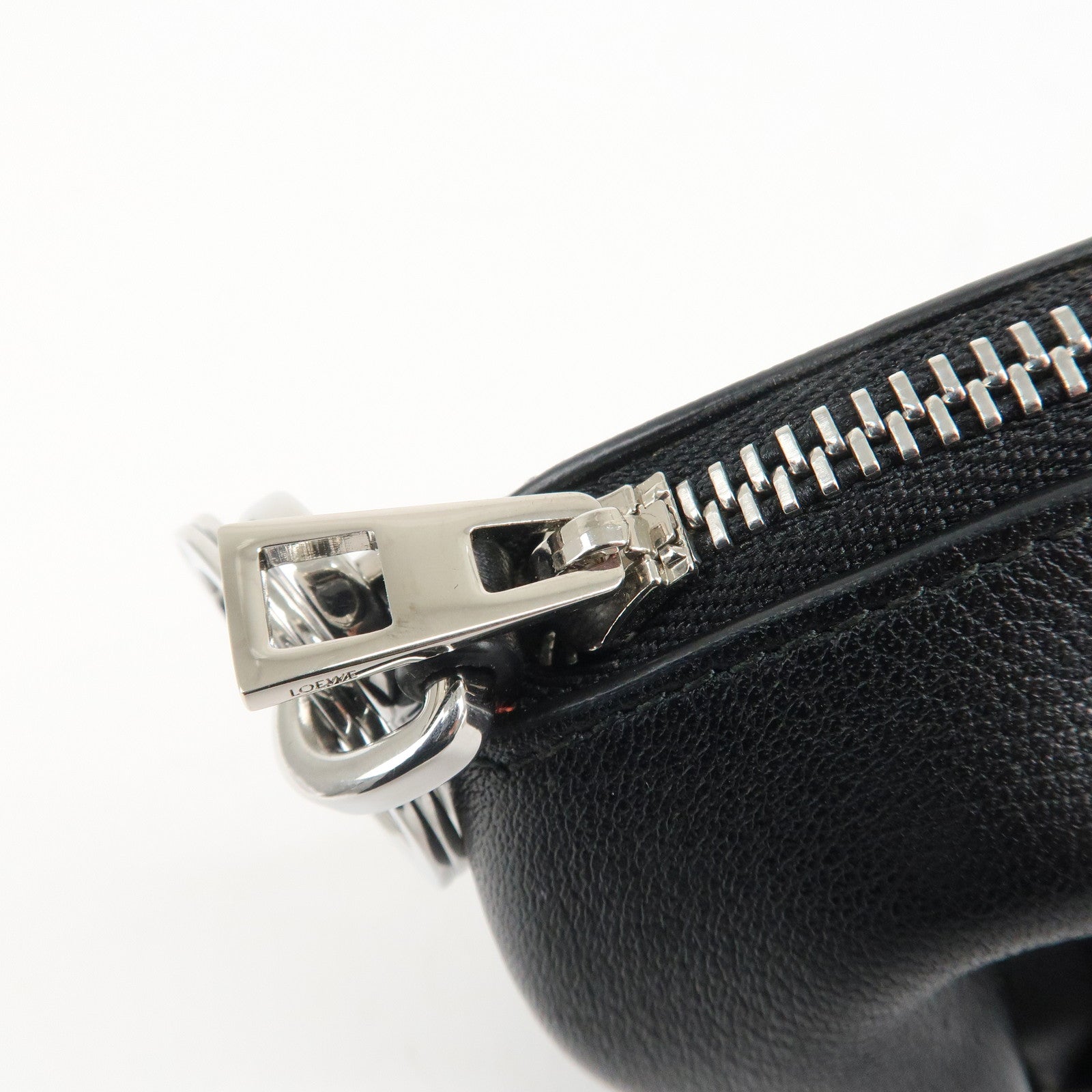 LOEWE Calf Skin Animal Coin Case Elephant Charm Black Used