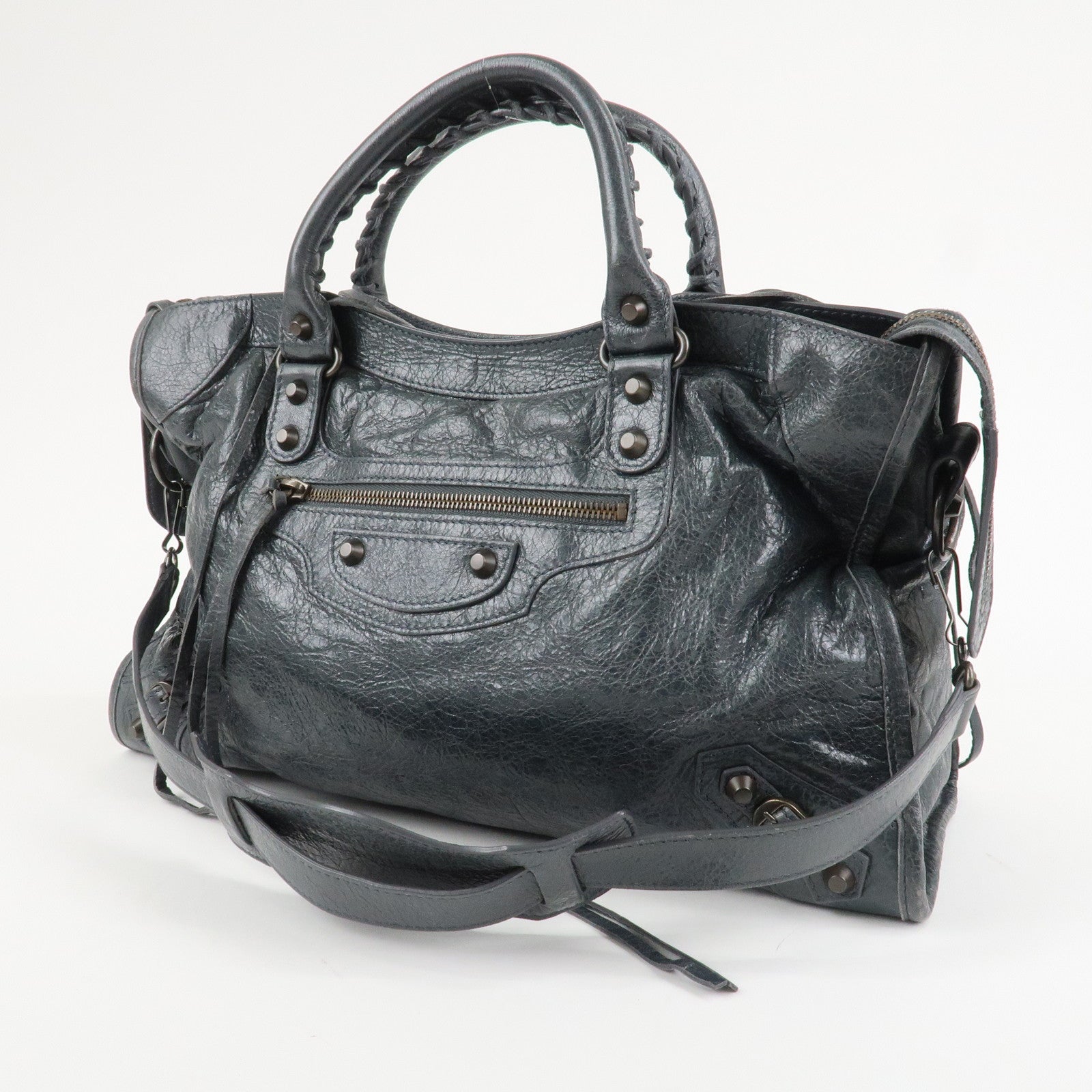BALENCIAGA The City Leather 2Way Hand Bag Dark Gray 115748 Used