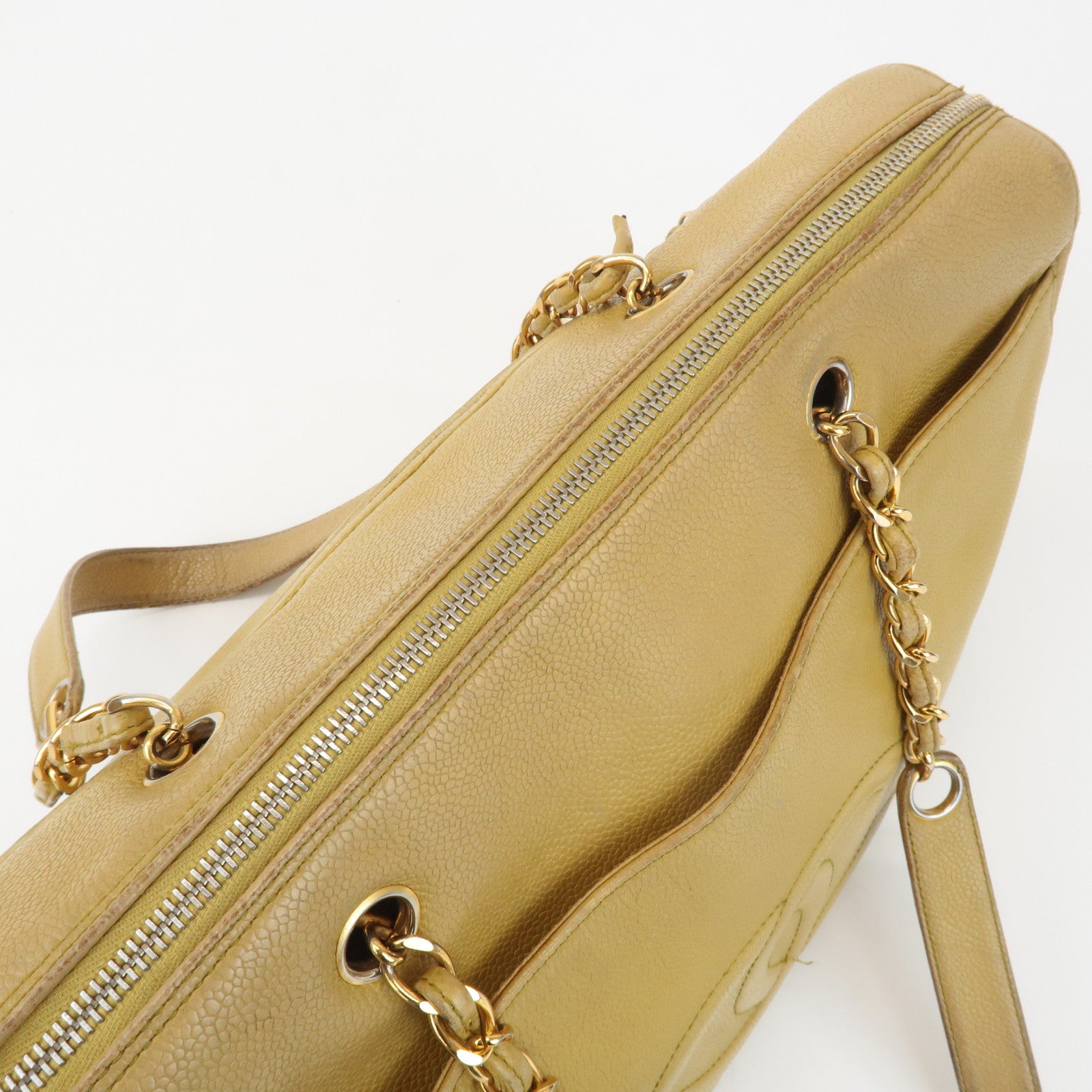 CHANEL COCO Mark Caviarskin Chain Shoulder Bag Yellow