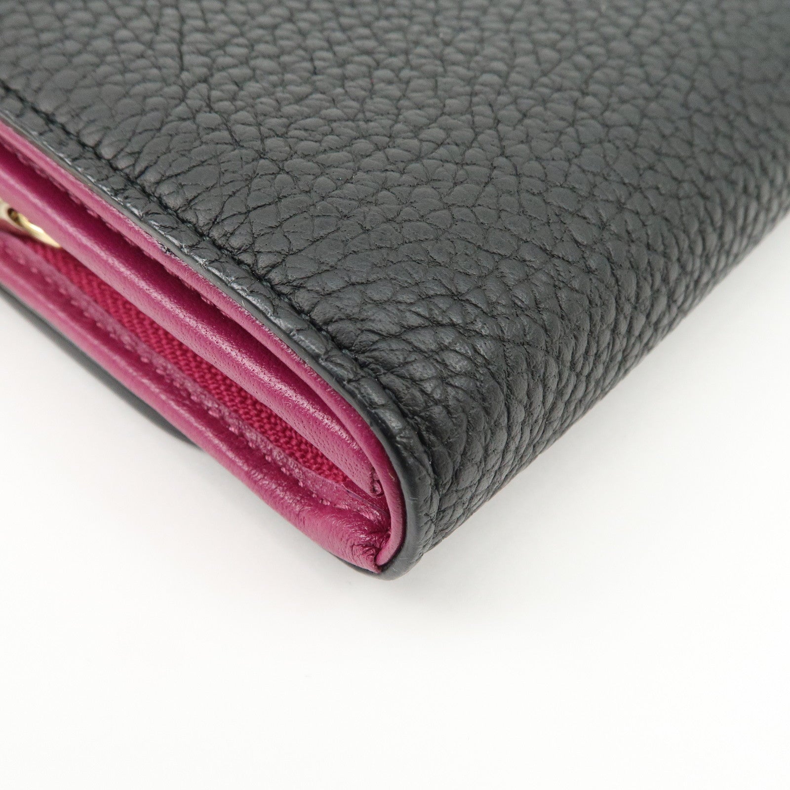 Christian Dior Leather Chain Wallet Hand Bag Black Pink