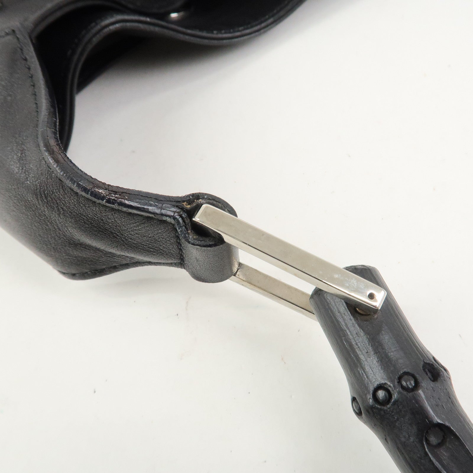 GUCCI Bamboo Leather Shoulder Bag Hand Bag Black 001・4033