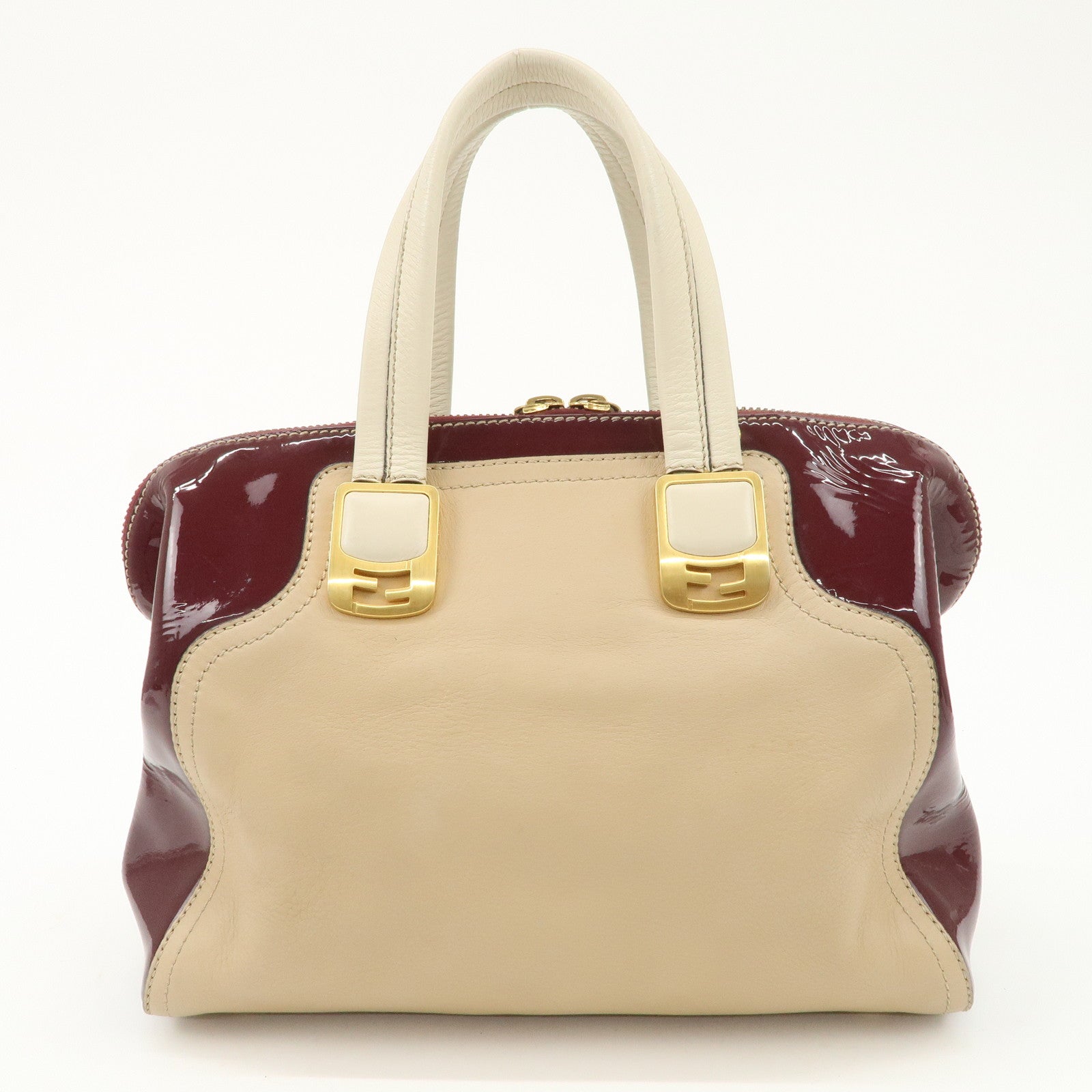 FENDI Chameleon Leather Enamel 2WAY Bag Beige Bordeaux 8BL114