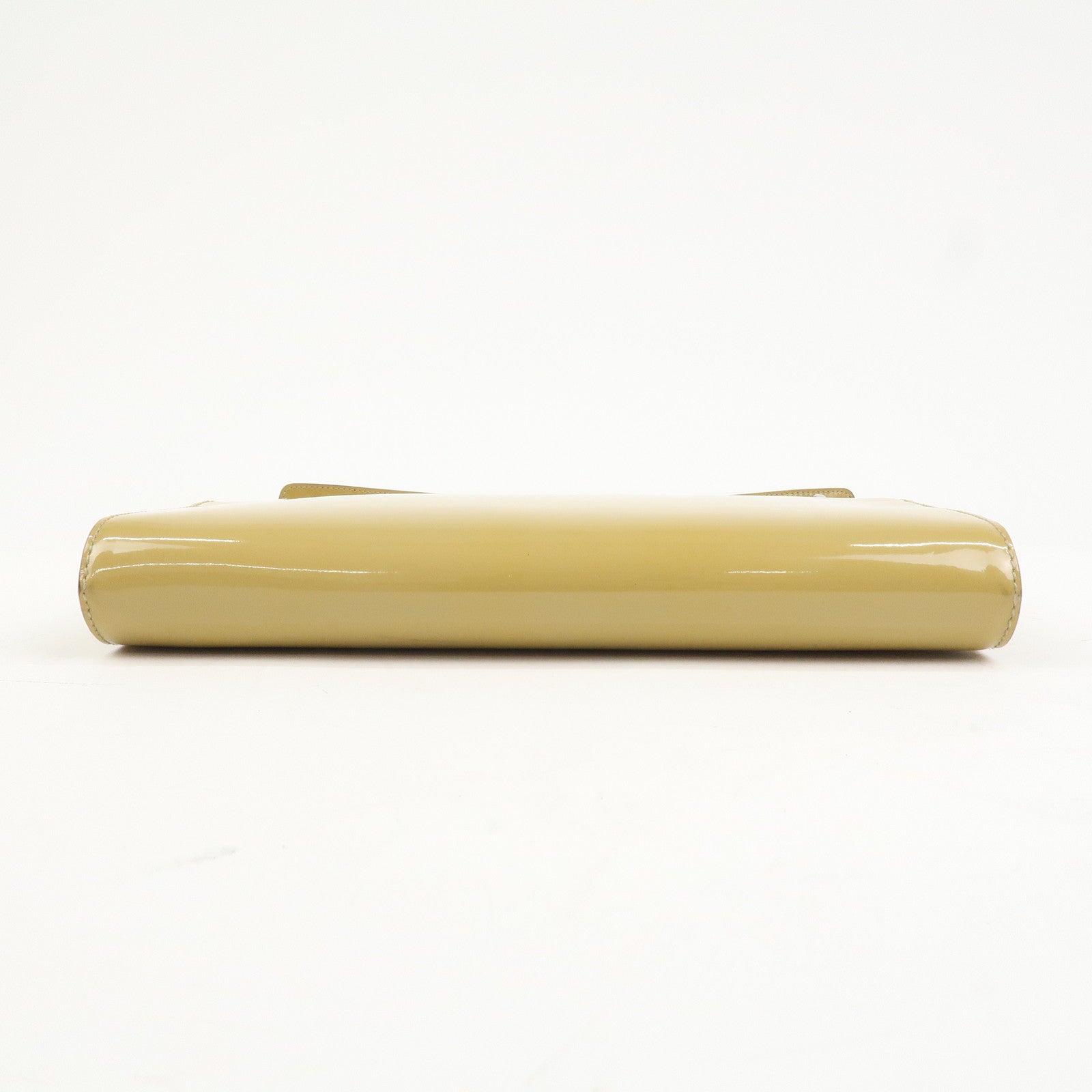 Ferragamo Gancini Patent Leather Chain Shoulder Bag Hand Bag Beige