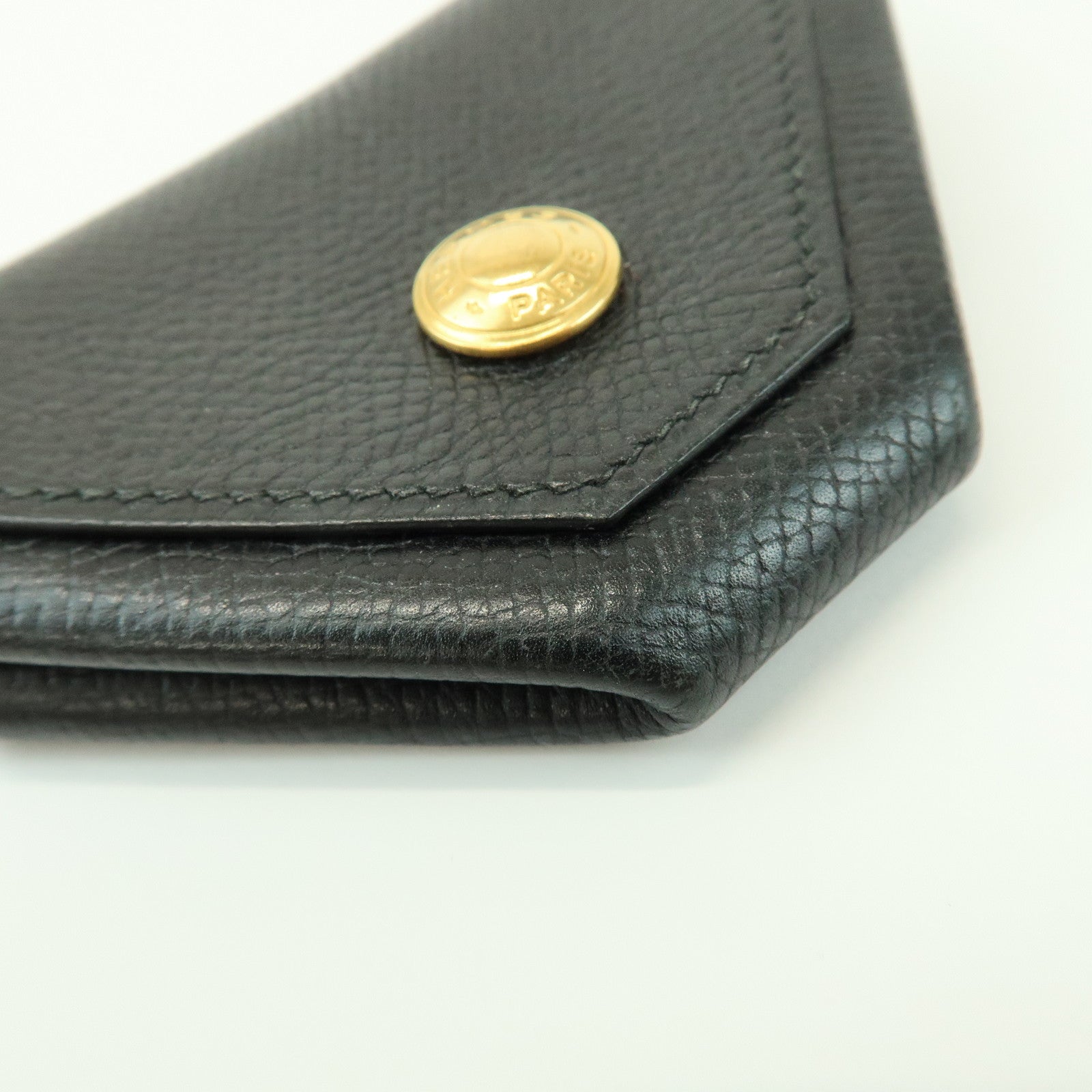 HERMES Logo Chevrelle Coin Case Coin Purse 〇S Stamped Black