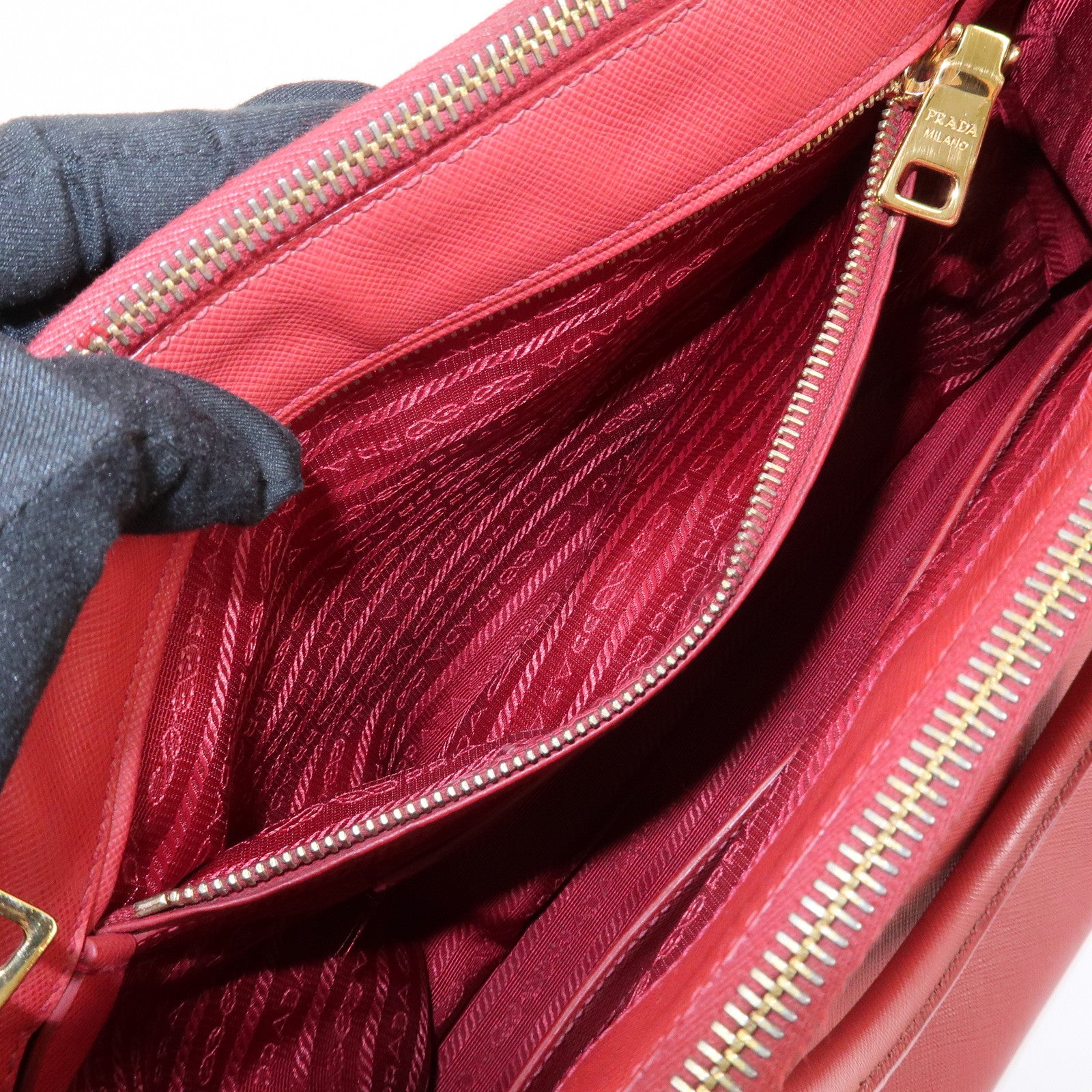 PRADA Triangle Logo Galleria Saffiano Leather 2Way Bag Red BN2274