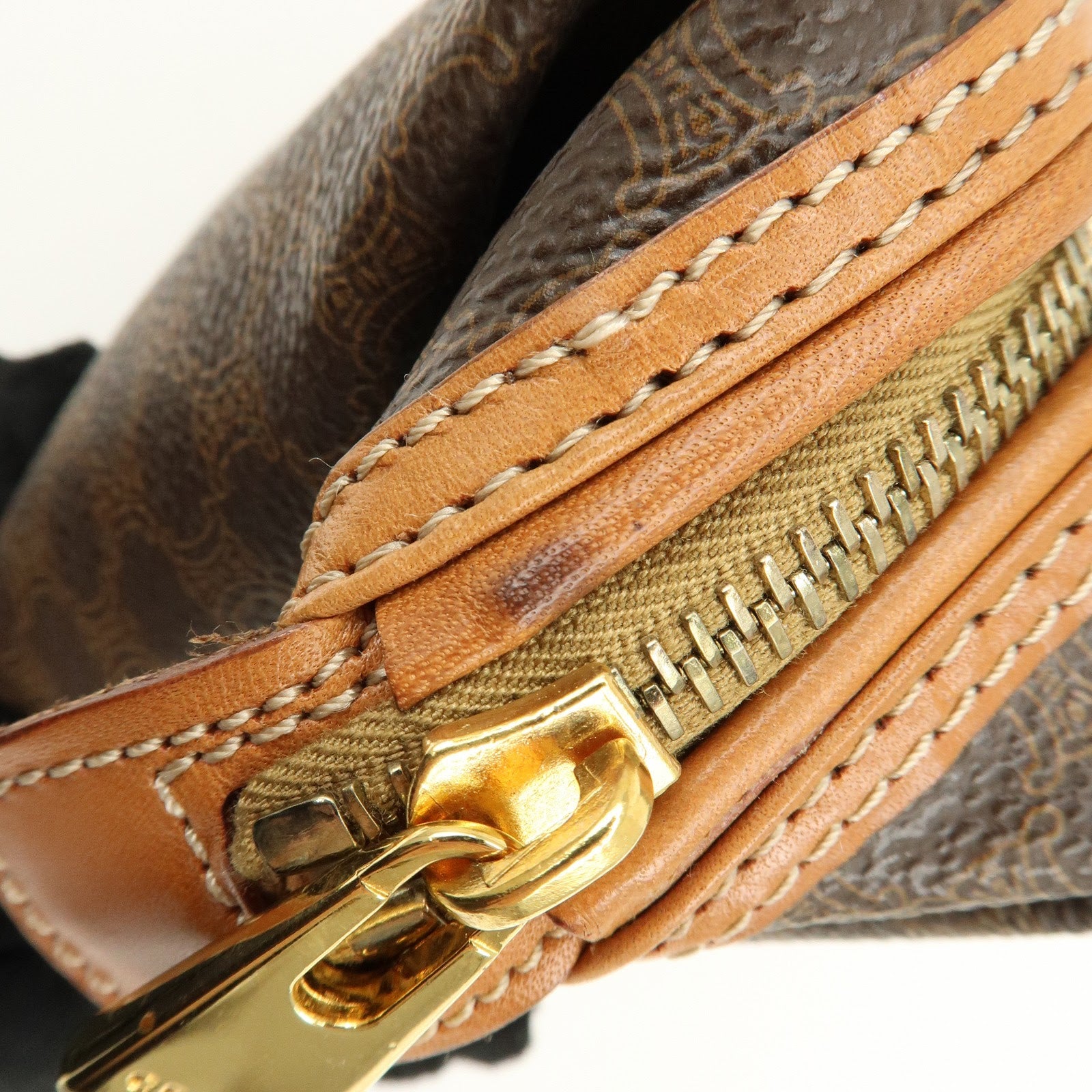 CELINE Macadam PVC Leather Pouch Cosmetic Pouch Brown