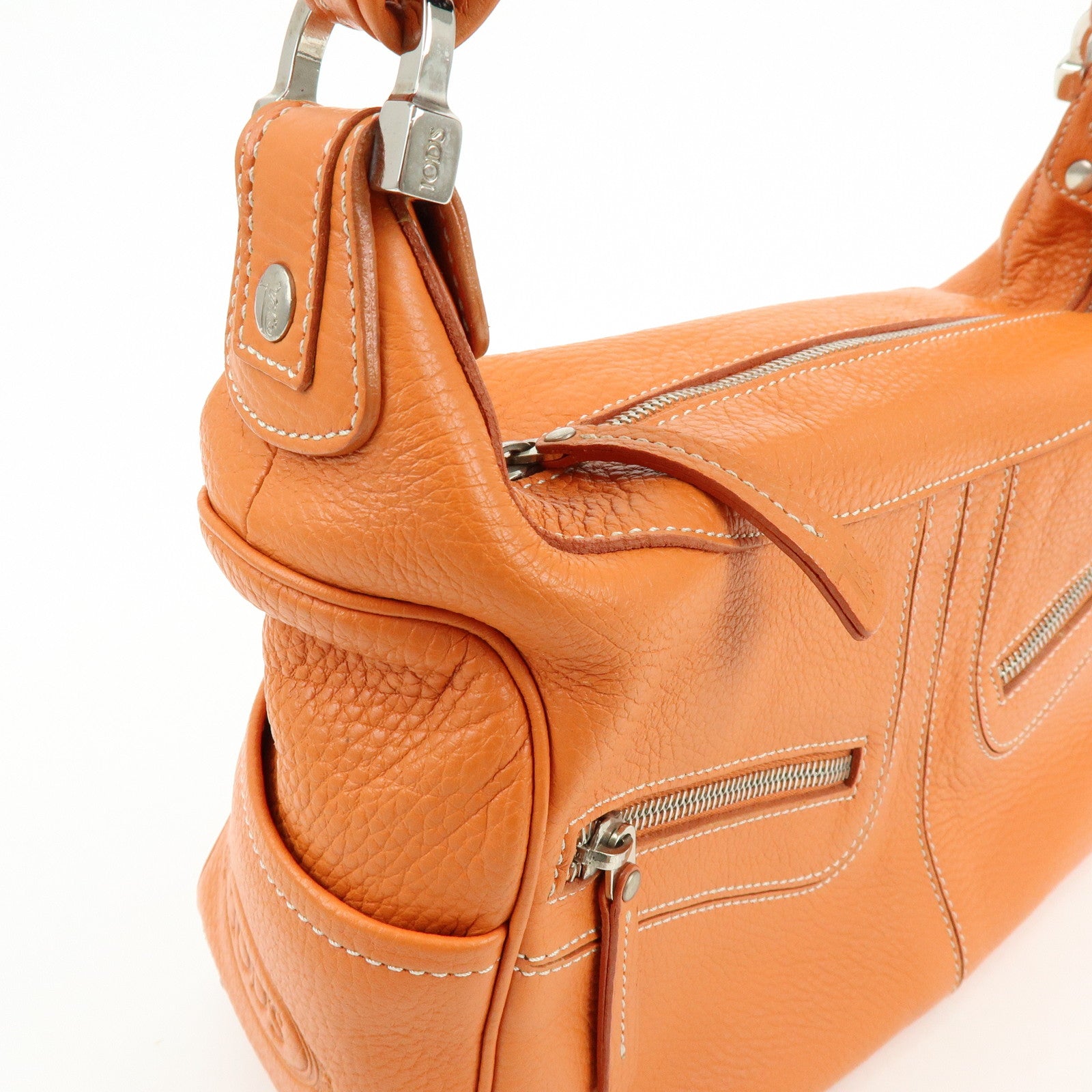 TOD'S Miky Leather Shoulder Bag Hand Bag Orange