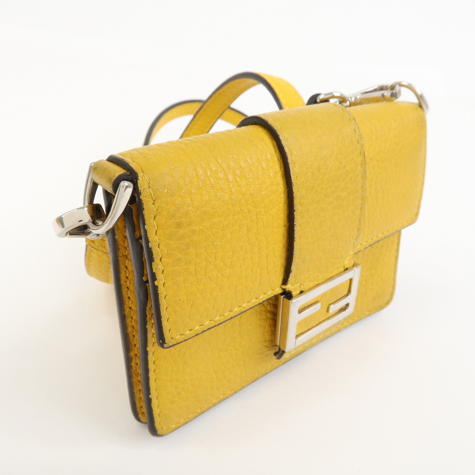 FENDI Micro Flat Baguette Leather Mini Shoulder Bag Yellow