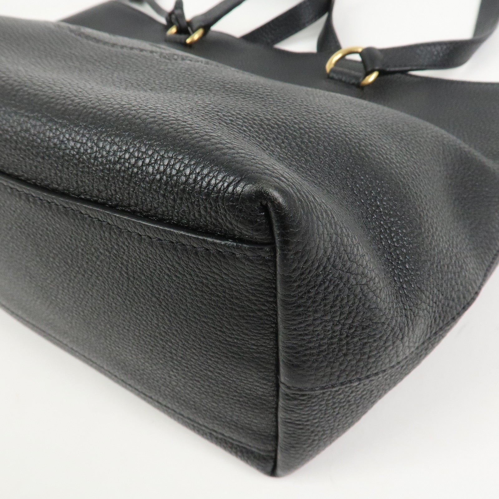PRADA Logo Vitello Daino Leather Tote Bag Shoulder Bag Black 1BG100