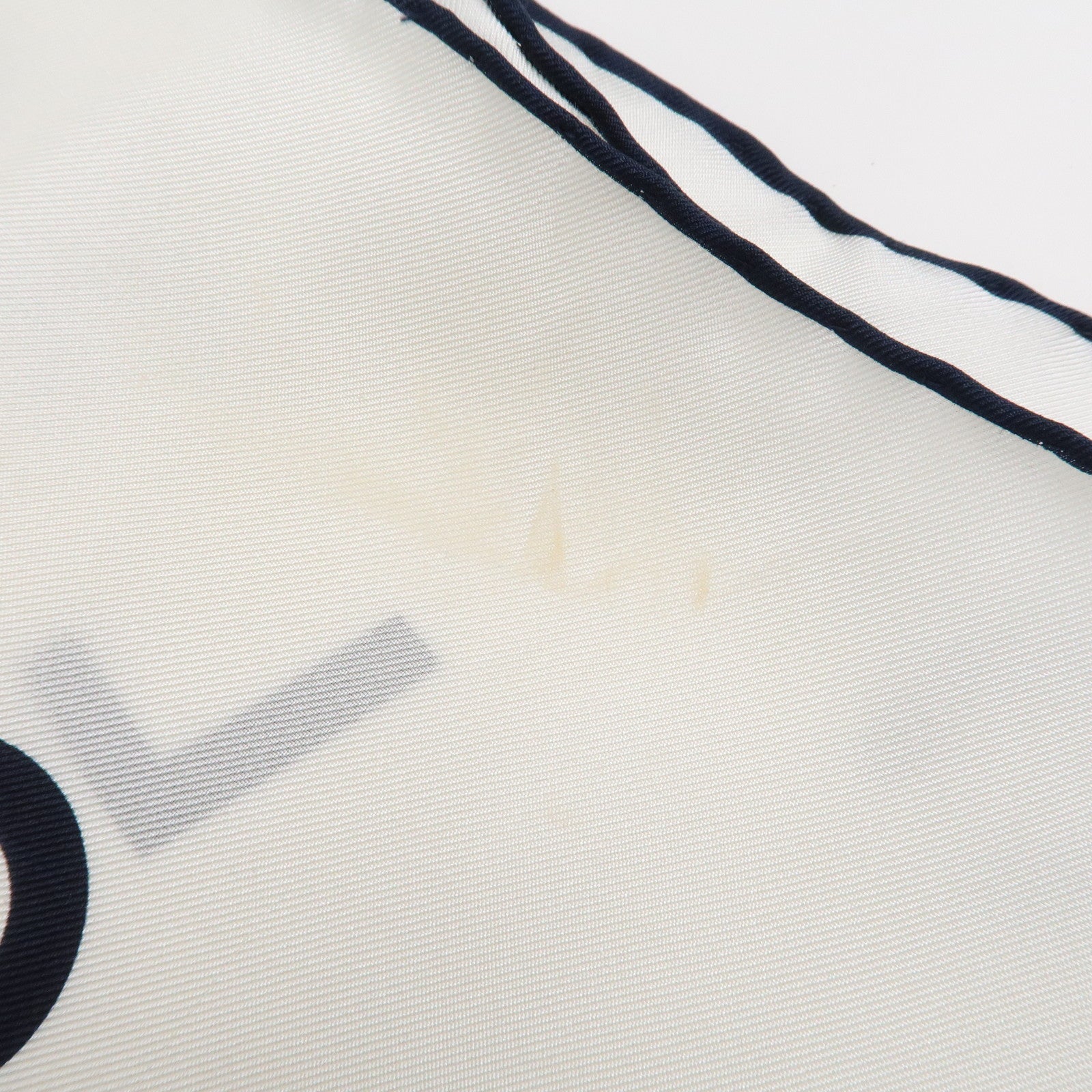 CHANEL COCO Mark Silk 100% Scarf White Navy