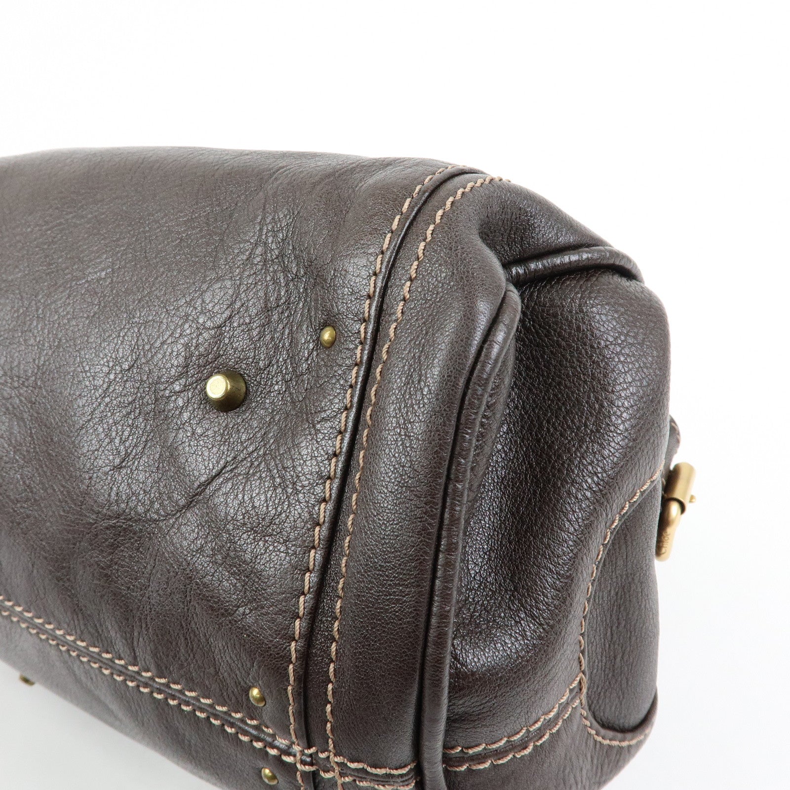 Chloe Paddington Leather Boston Bag Hand Bag Medium Dark Brown