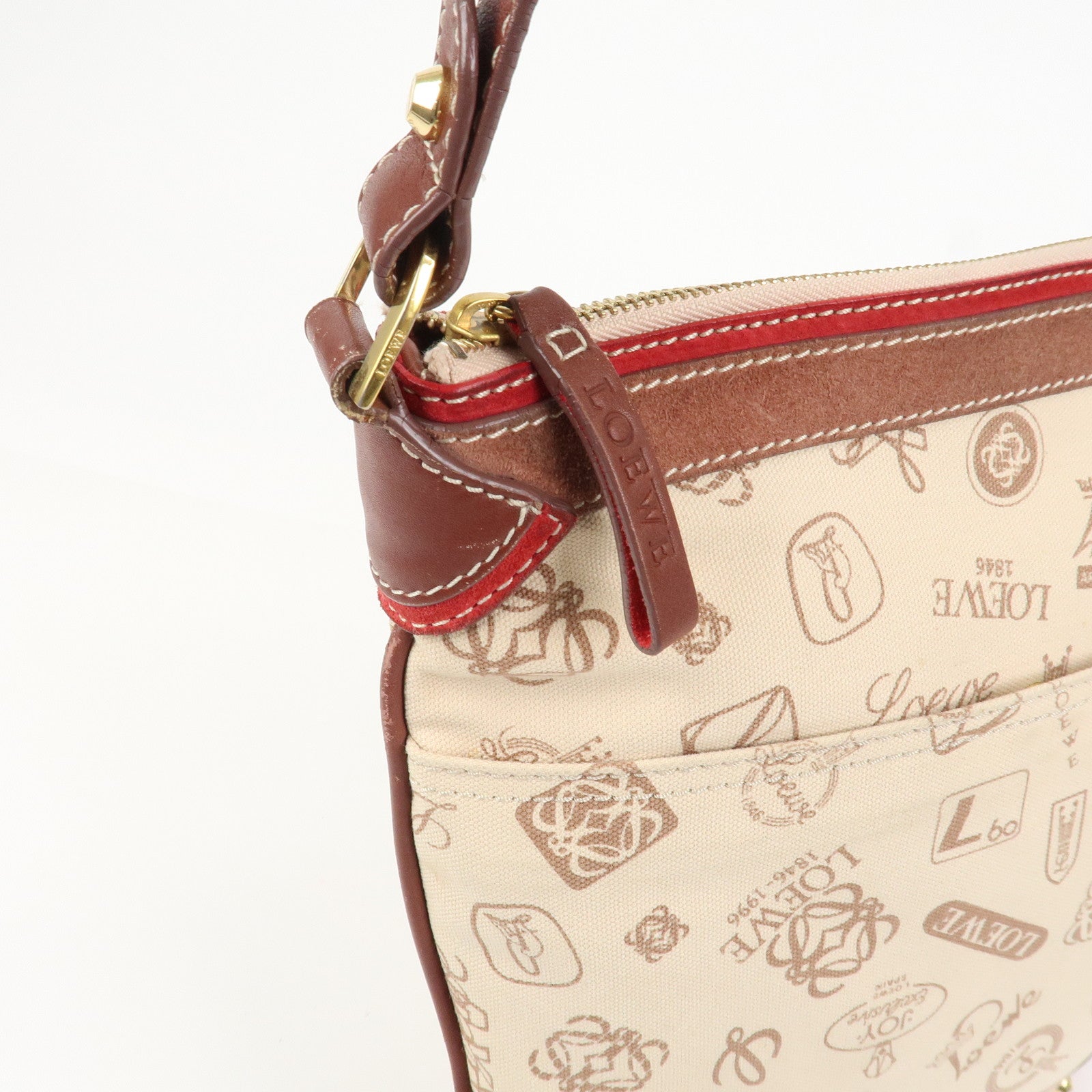 LOEWE Anagram 160th Anniversary Canvas Leather Shoulder Bag Beige