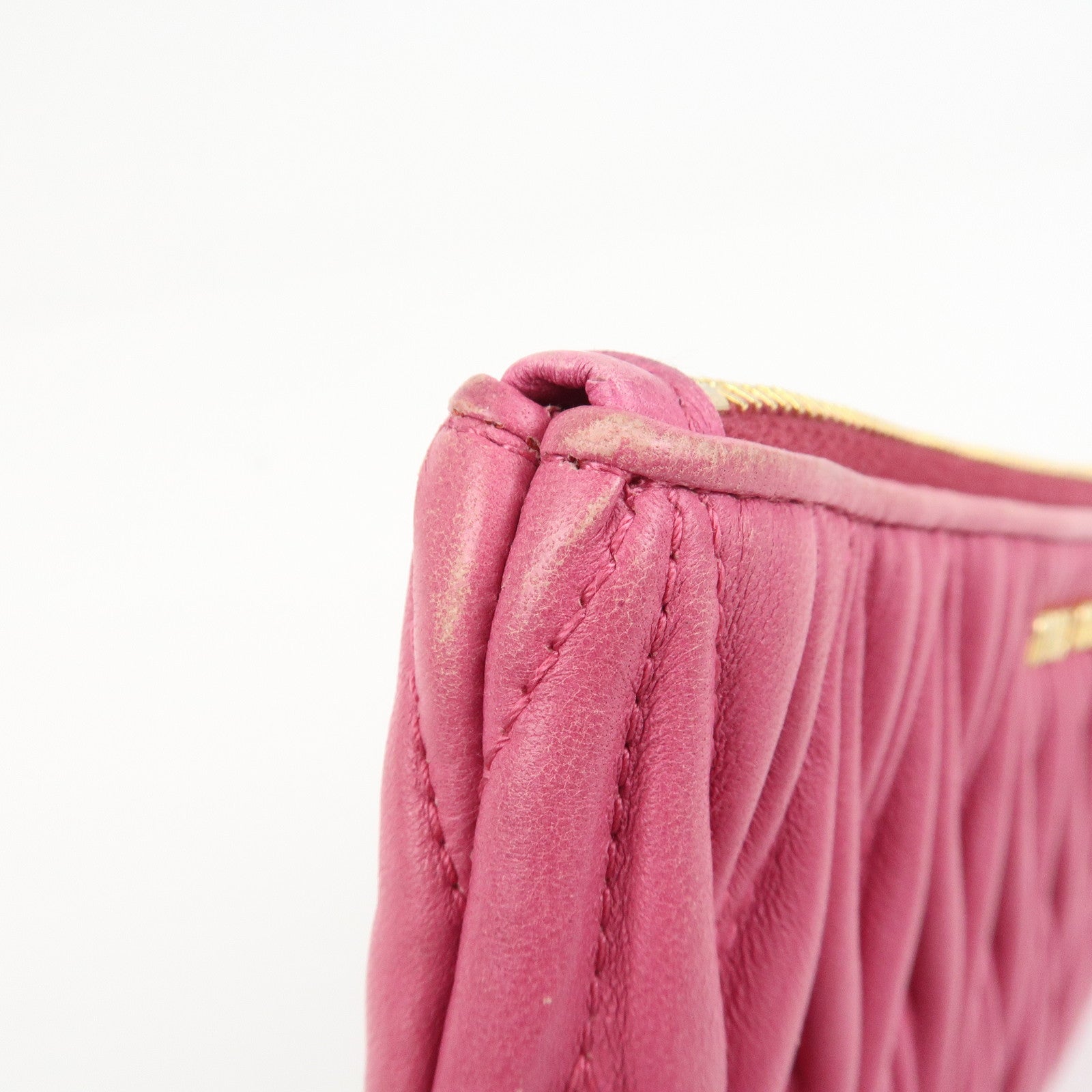 MIU MIU Matelasse Logo Leather Cosmetic Accessory Pouch Pink 5MB003