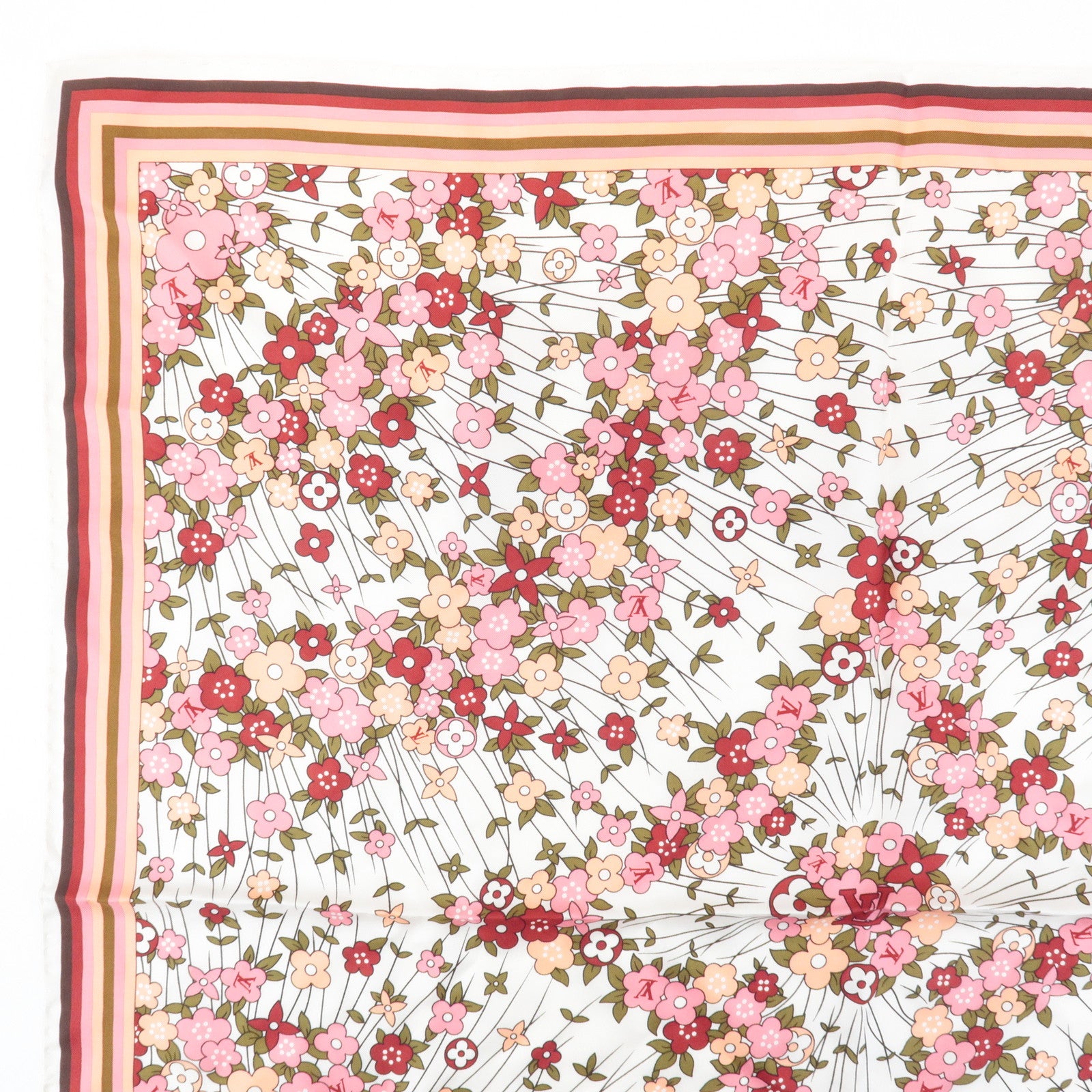 Louis Vuitton 100% Silk Scarf Flower Floral Pink Multicolor Used