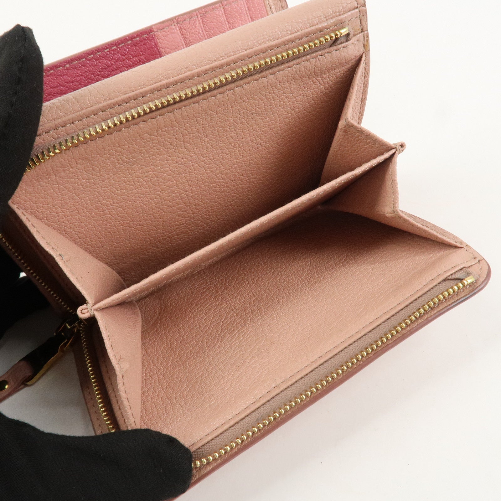 MIU MIU Leather Bi-fold Wallet Compact Wallet Pink 5ML014 Used