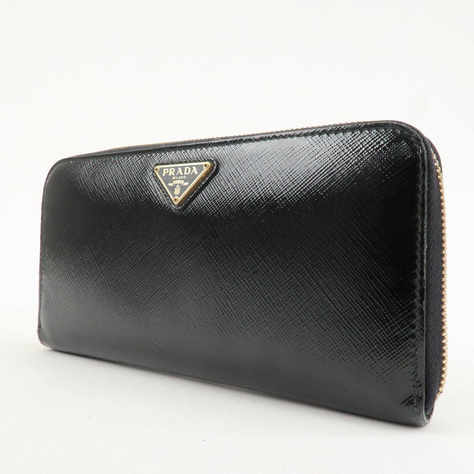 PRADA Logo Saffiano Vernis Leather Round Zipper Long Wallet 1ML506 Used