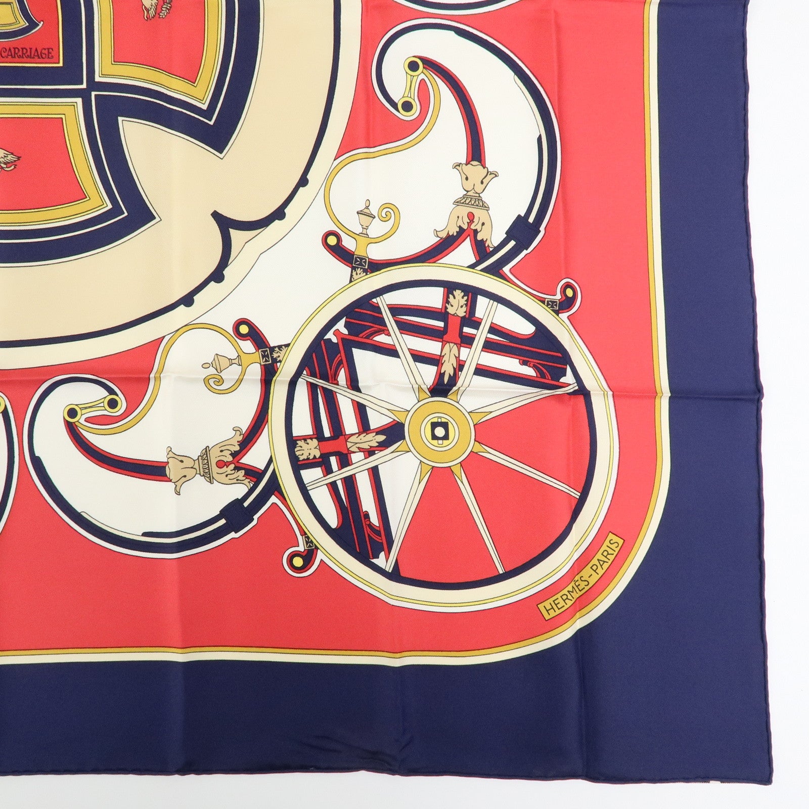 HERMES Carre 90 Silk 100% Scarf WASHINGTON’S CARRIAGE Red Navy