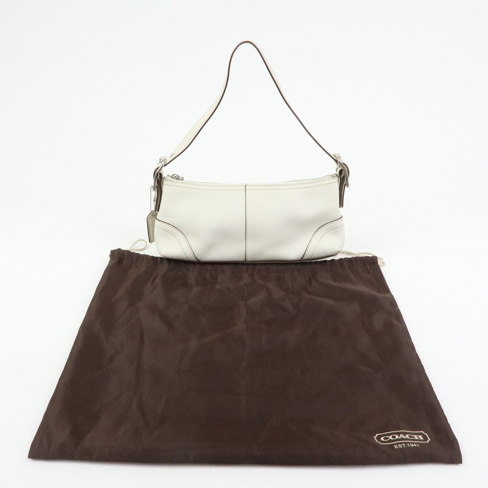 COACH Leather Hand Bag Shoulder Bag Pouch Charm White