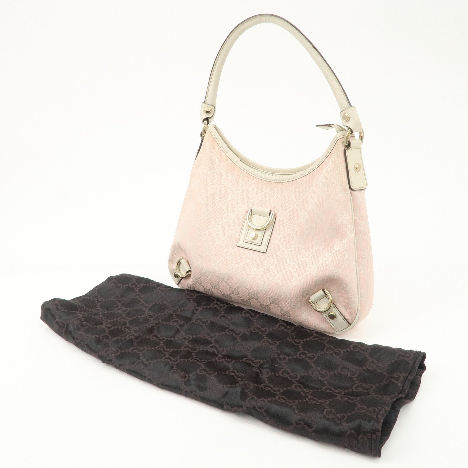 GUCCI Abbey GG Canvas Leather Shoulder Bag Ivory Pink 130738 Used