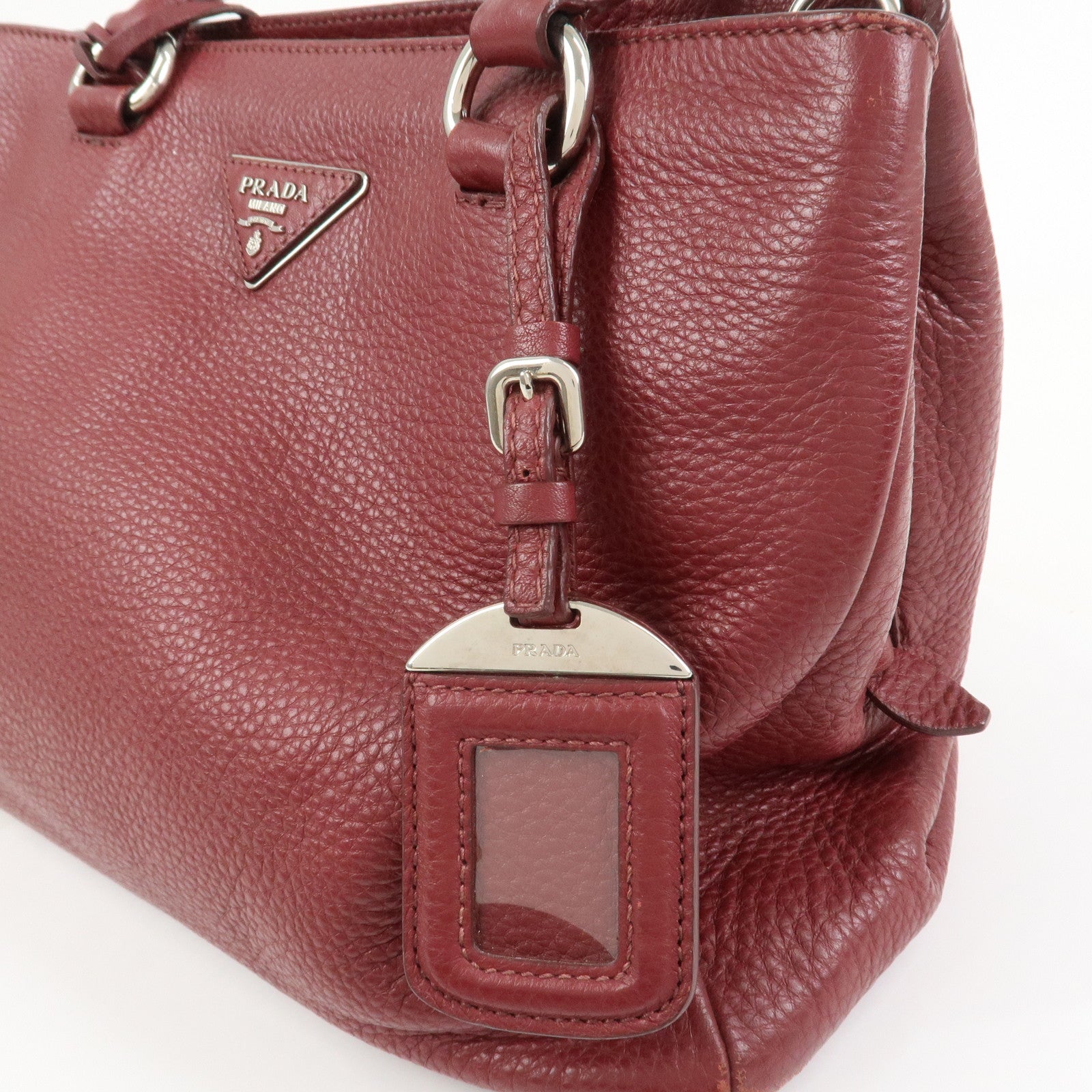 PRADA Triangle Logo 2Way Bag Hand Shoulder Bag Bordeaux 1BA853