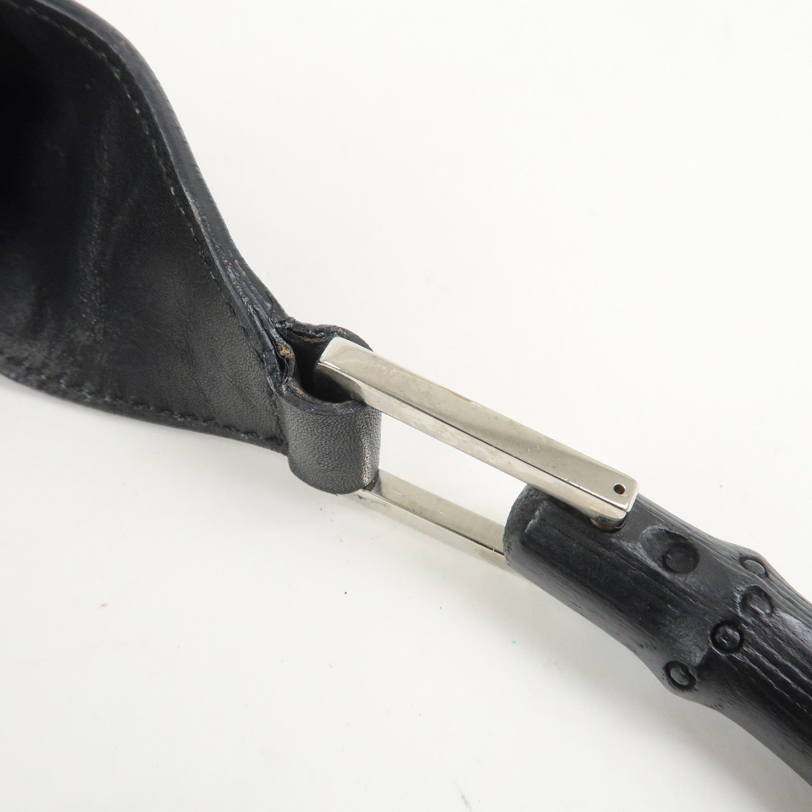 GUCCI Bamboo Leather Shoulder Bag Hand Bag Black 001・4033